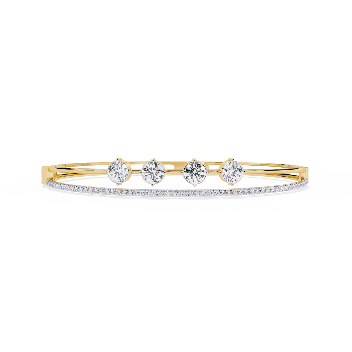 Simran – Half Tennis Diamond Bangle with Round Centre Stones