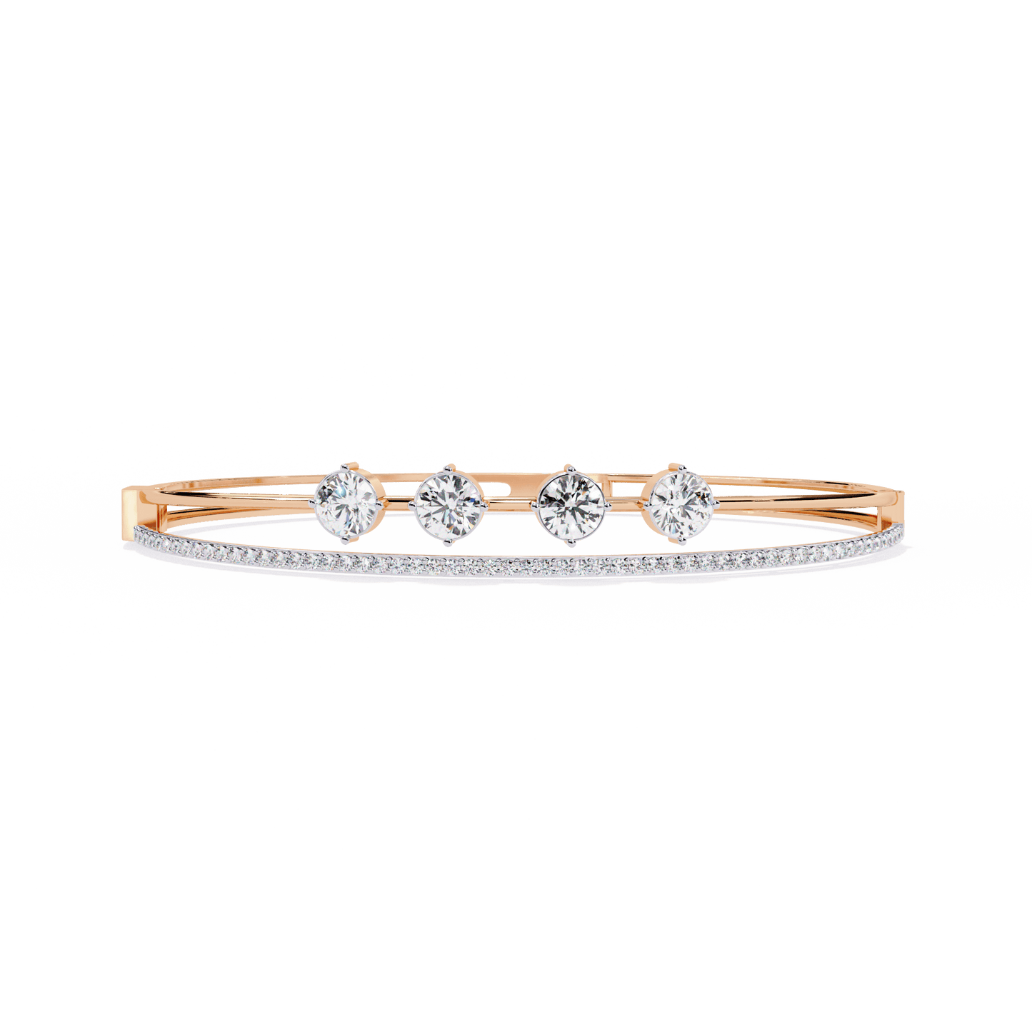 Simran – Half Tennis Diamond Bangle with Round Centre Stones