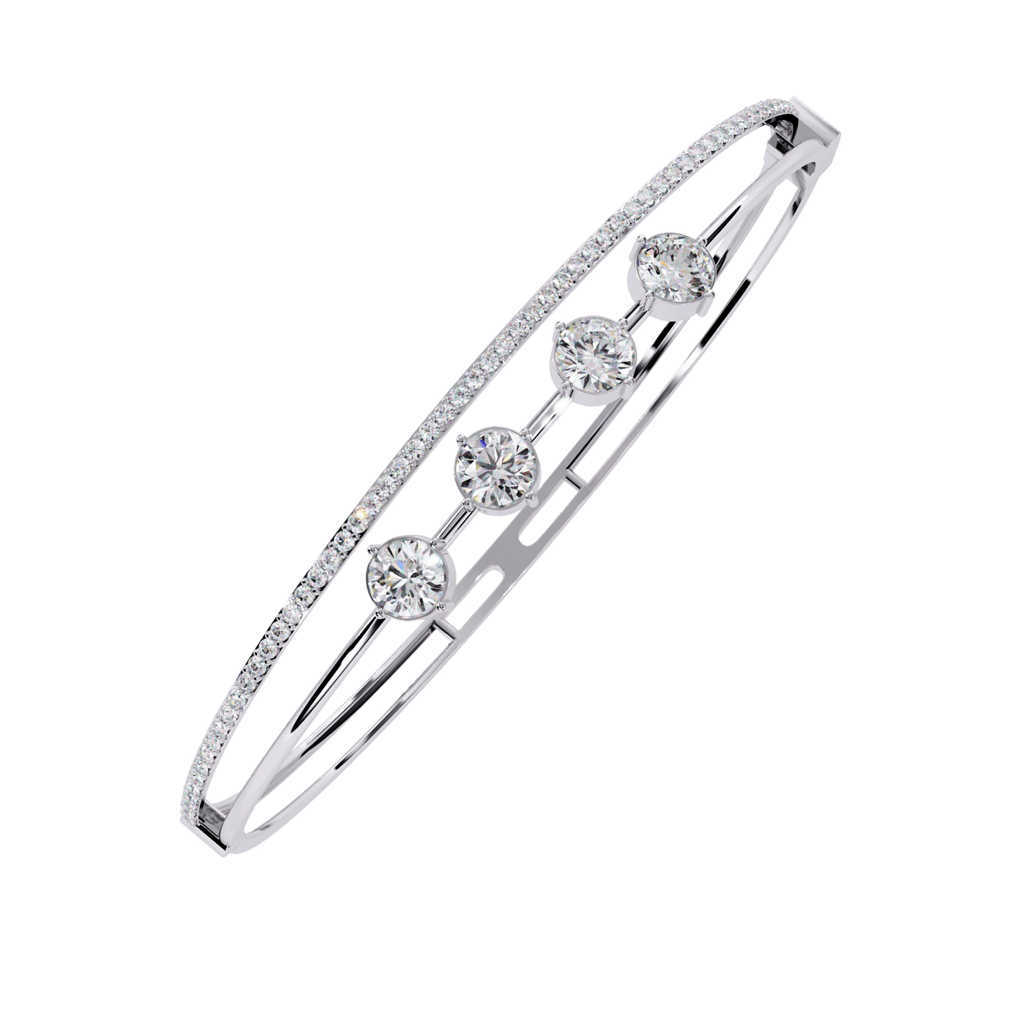 Simran – Half Tennis Diamond Bangle with Round Centre Stones