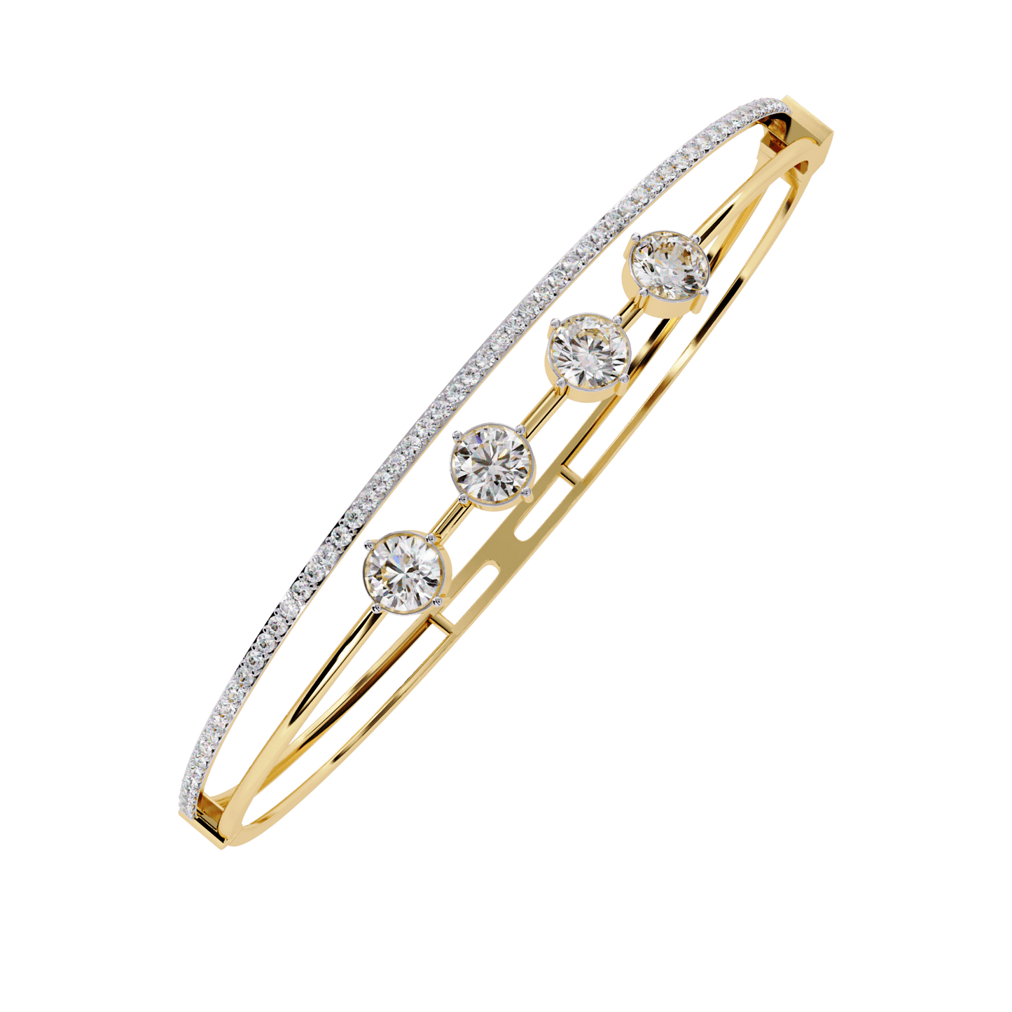 Simran – Half Tennis Diamond Bangle with Round Centre Stones