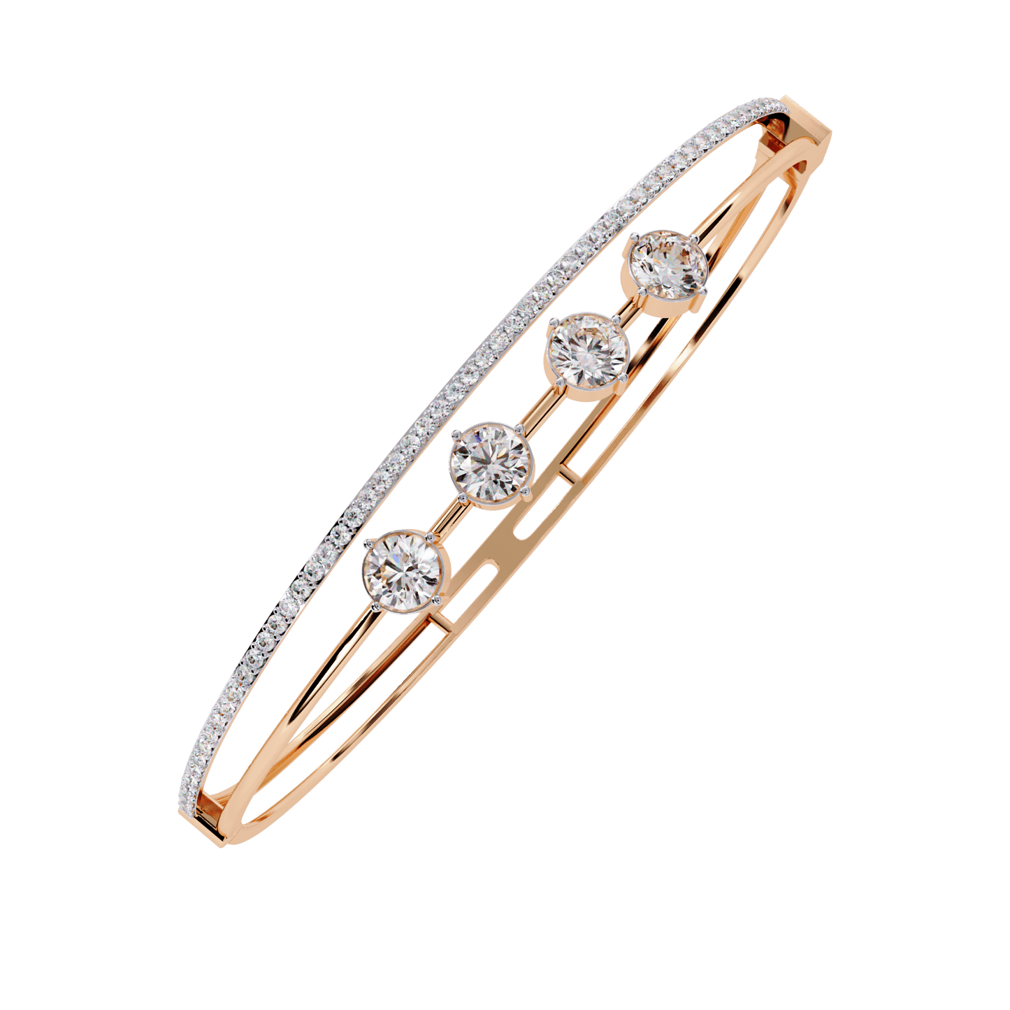 Simran – Half Tennis Diamond Bangle with Round Centre Stones