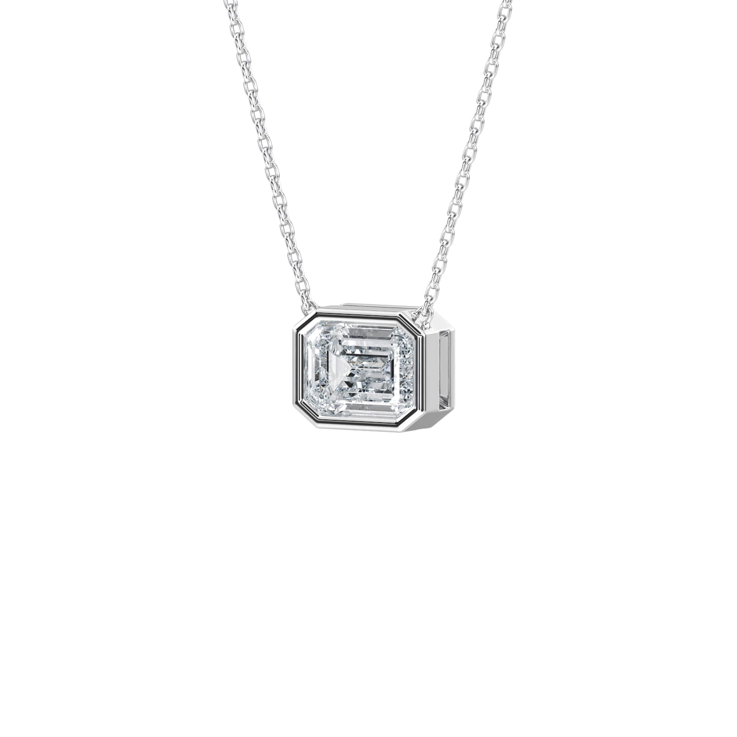 Jaime– Emerald-Cut Bezel Solitaire Pendant