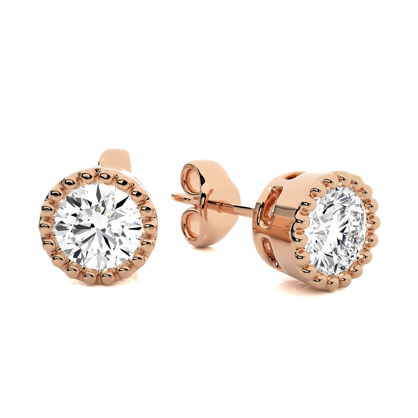 Mary – Milgrain Bezel Solitaire Diamond Studs