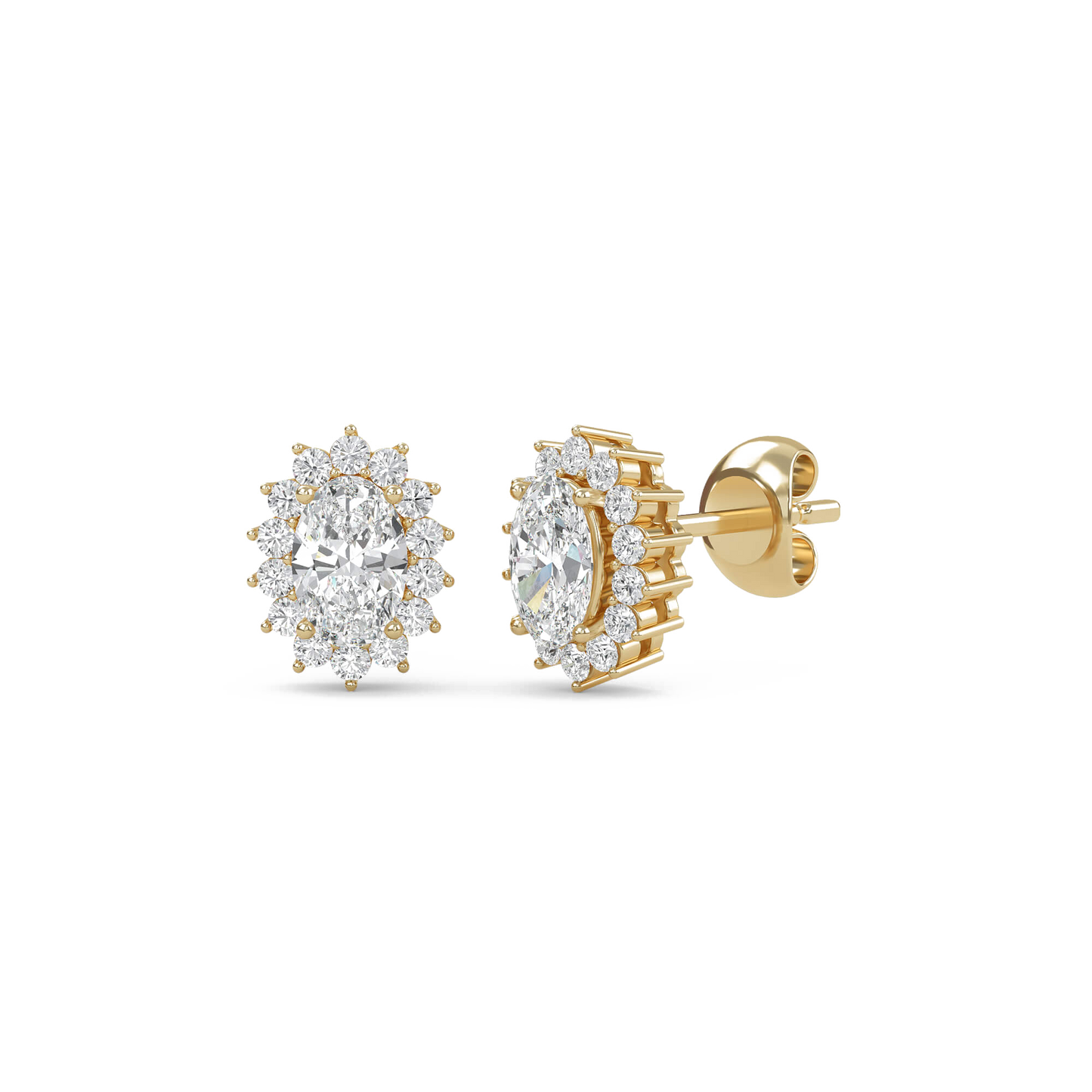 Misaki – Oval Solitaire Diamond Halo Studs