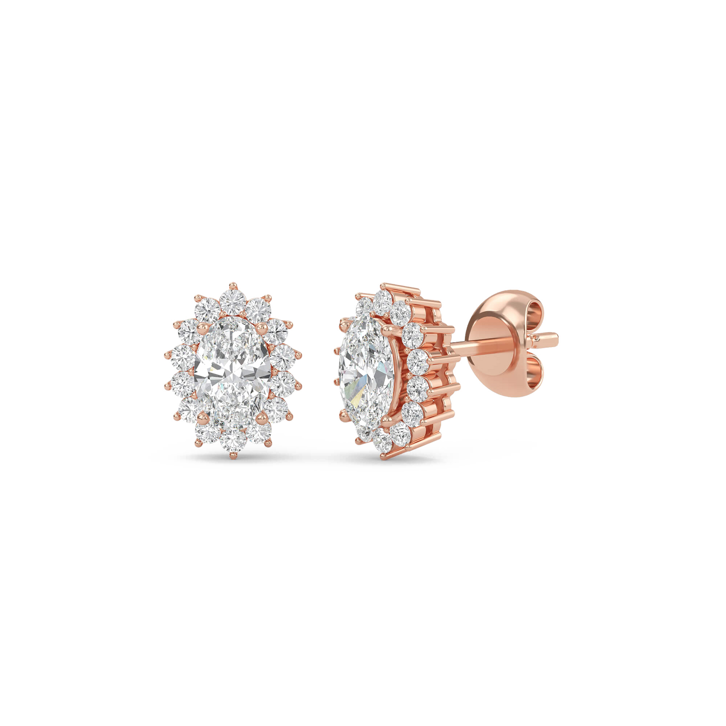 Misaki – Oval Solitaire Diamond Halo Studs