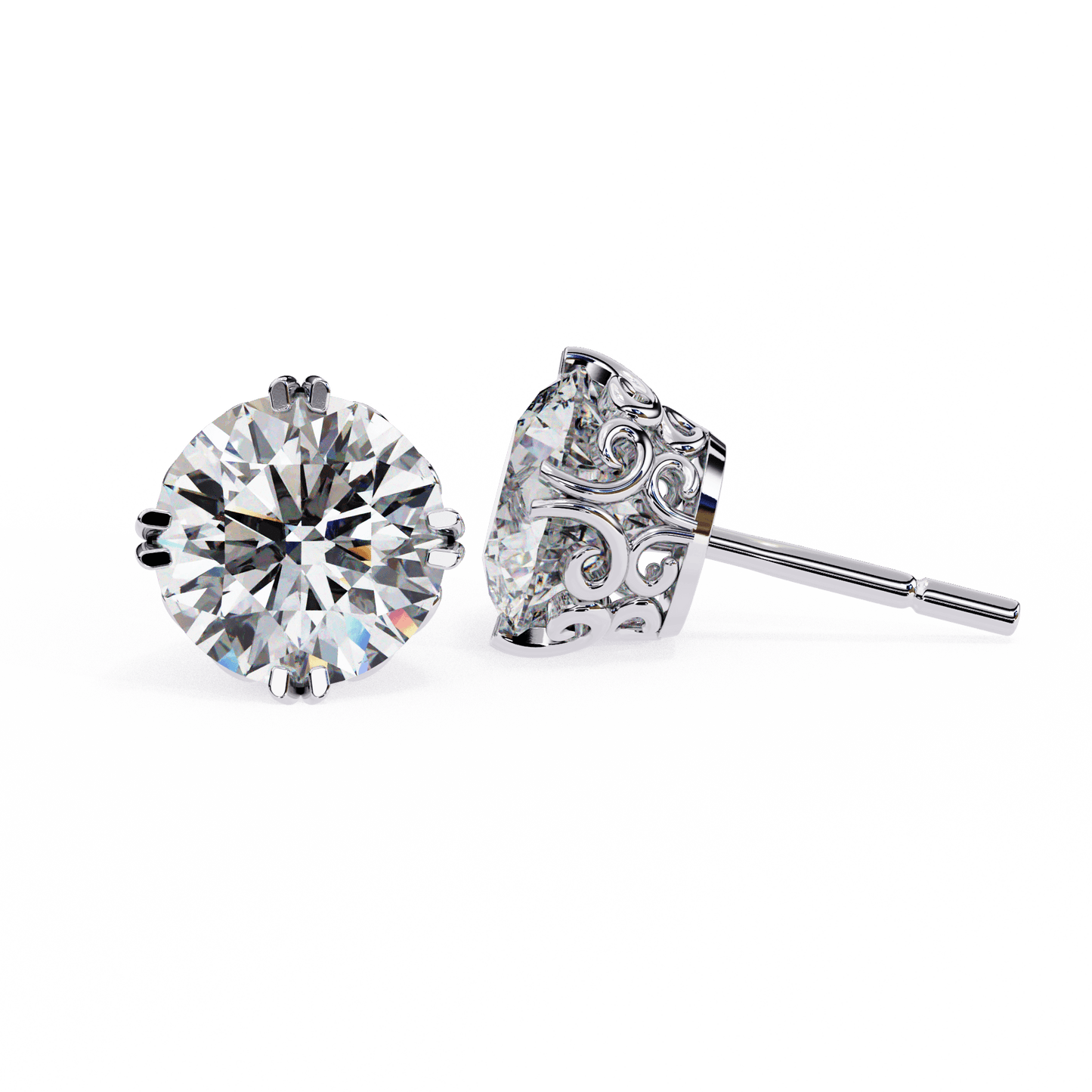 Alyssa – Double Prong Filigree Diamond Studs