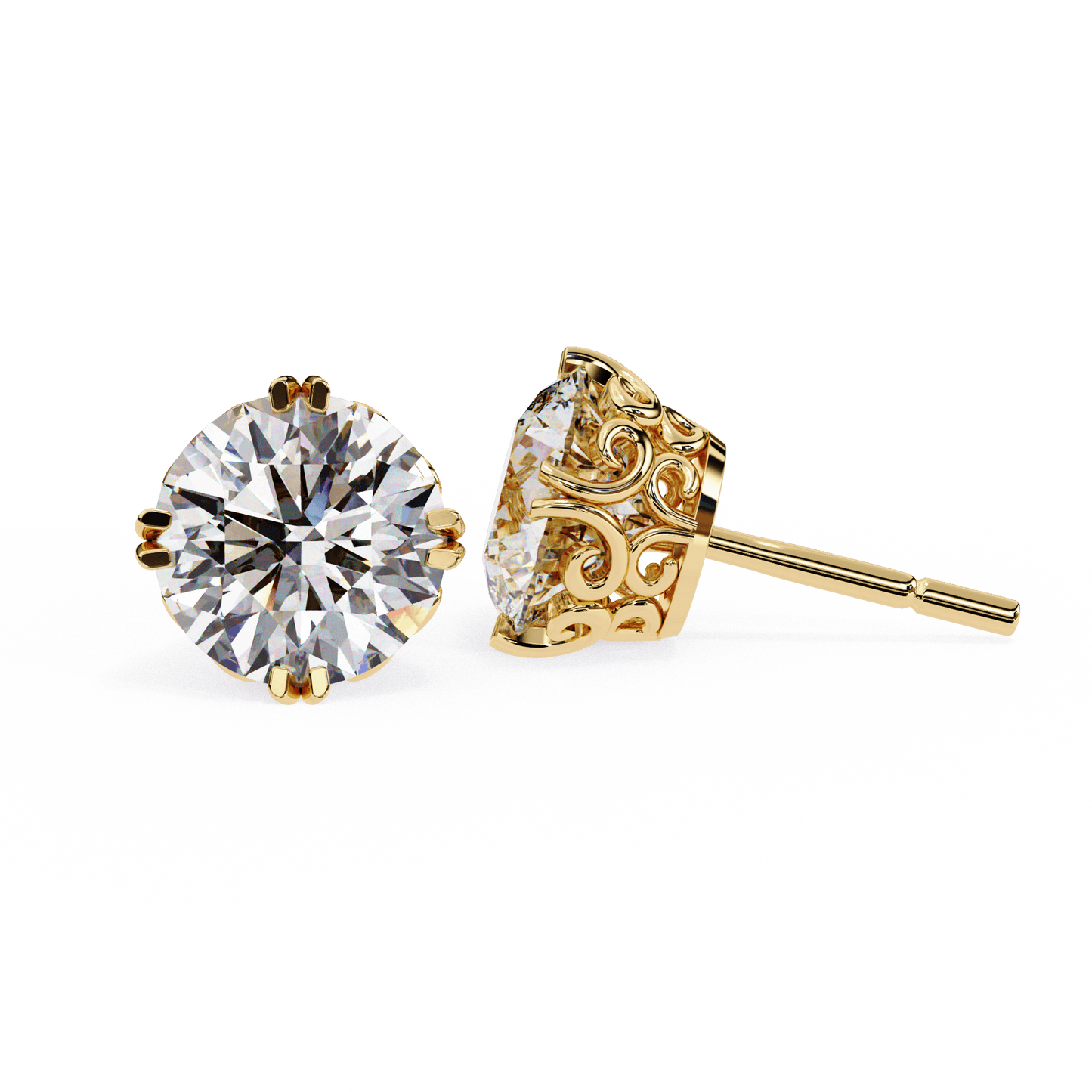 Alyssa – Double Prong Filigree Diamond Studs