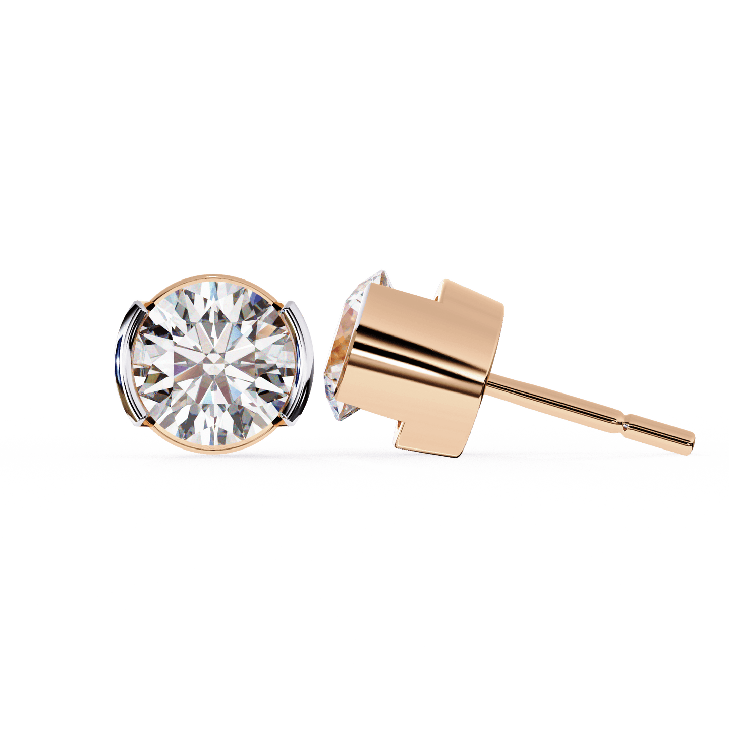 Amy- Semi Bezel Round Diamond Studs