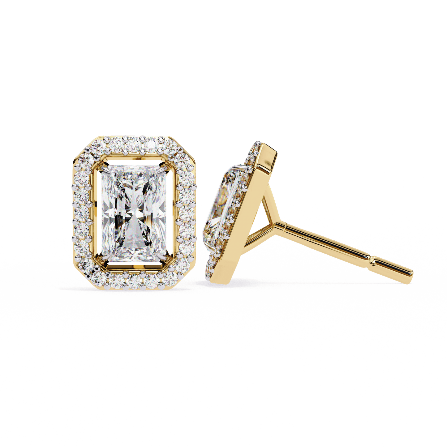 Carla– Radiant-Cut Stud Earrings with Floating Halo