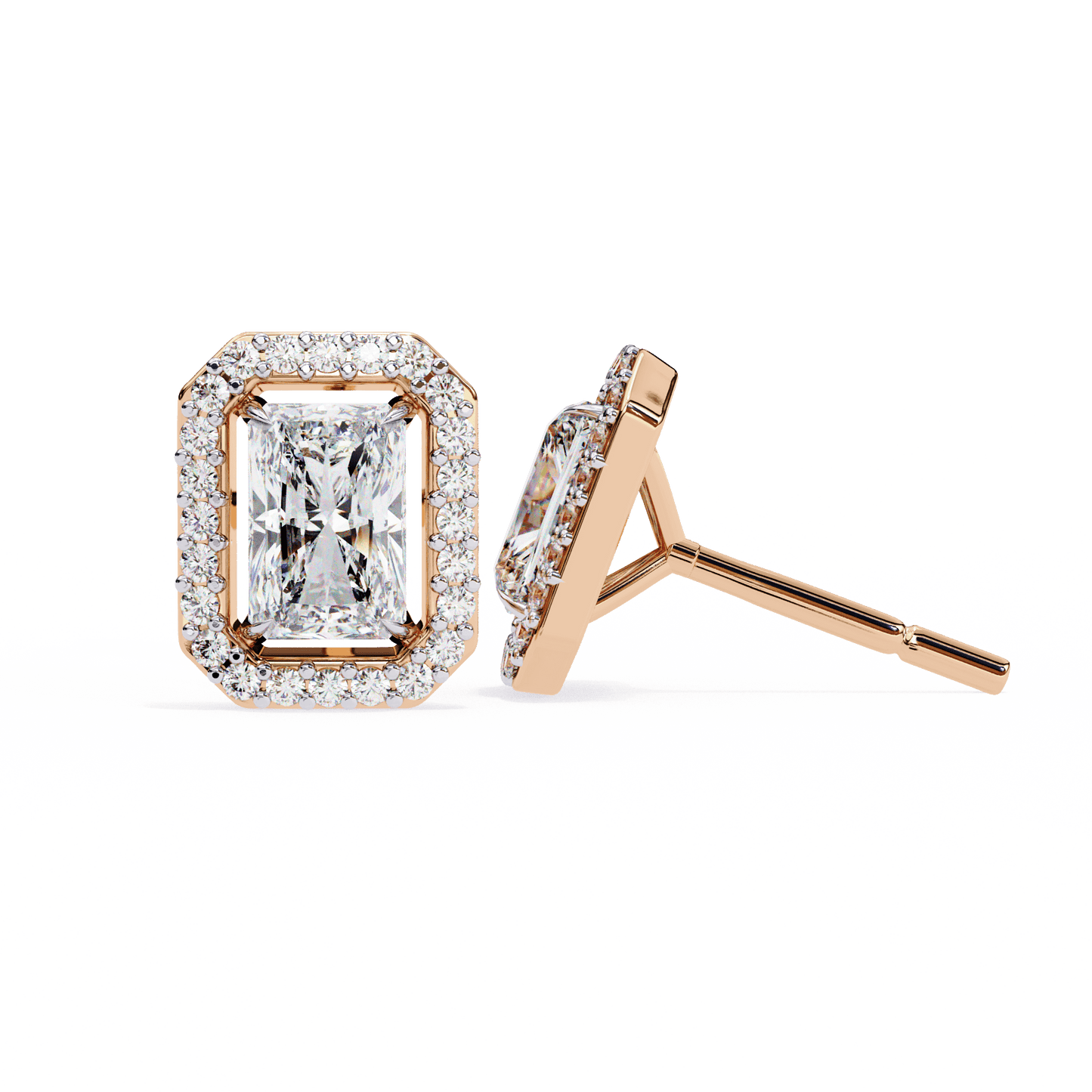 Carla– Radiant-Cut Stud Earrings with Floating Halo