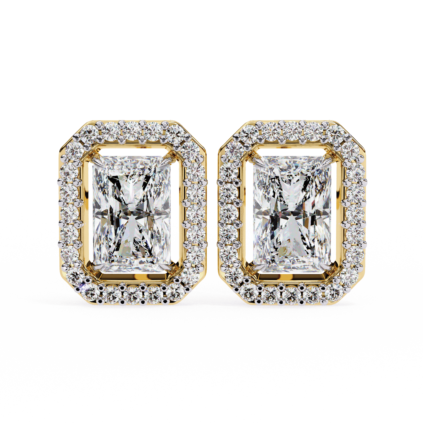 Carla– Radiant-Cut Stud Earrings with Floating Halo