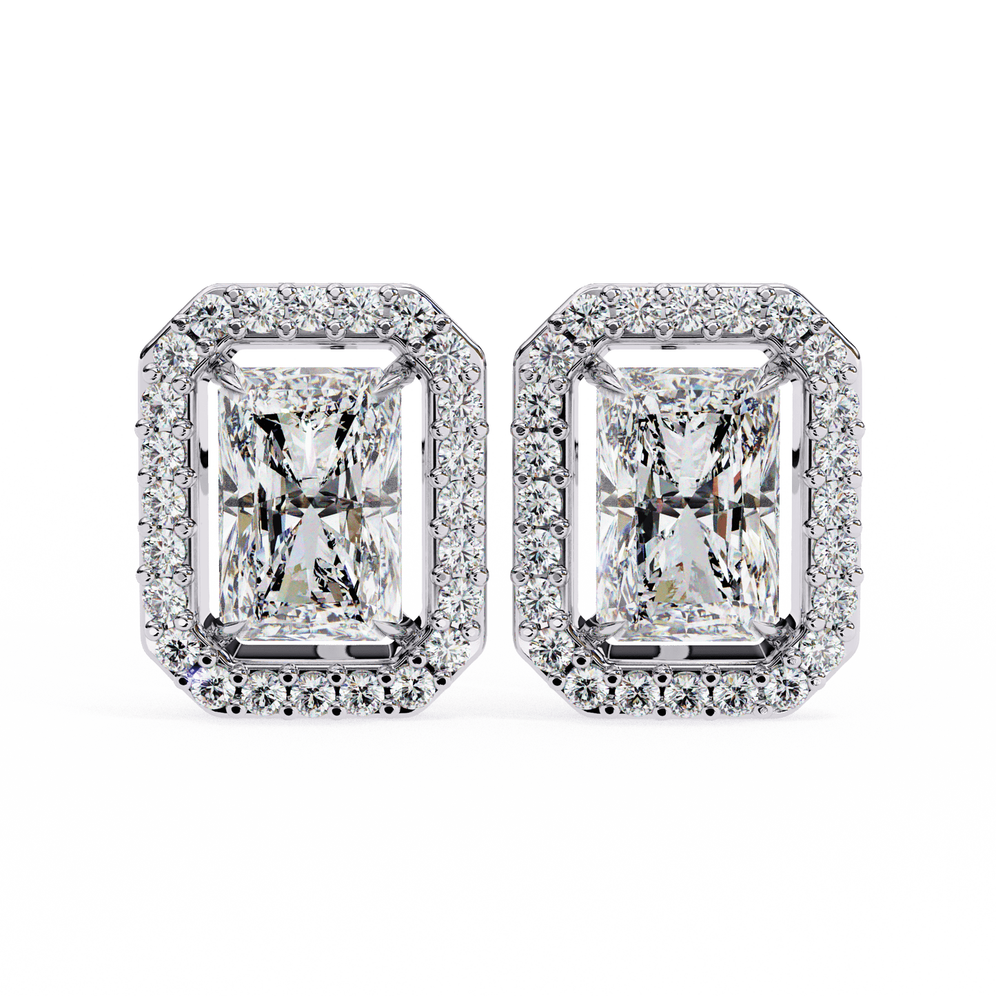 Carla– Radiant-Cut Stud Earrings with Floating Halo