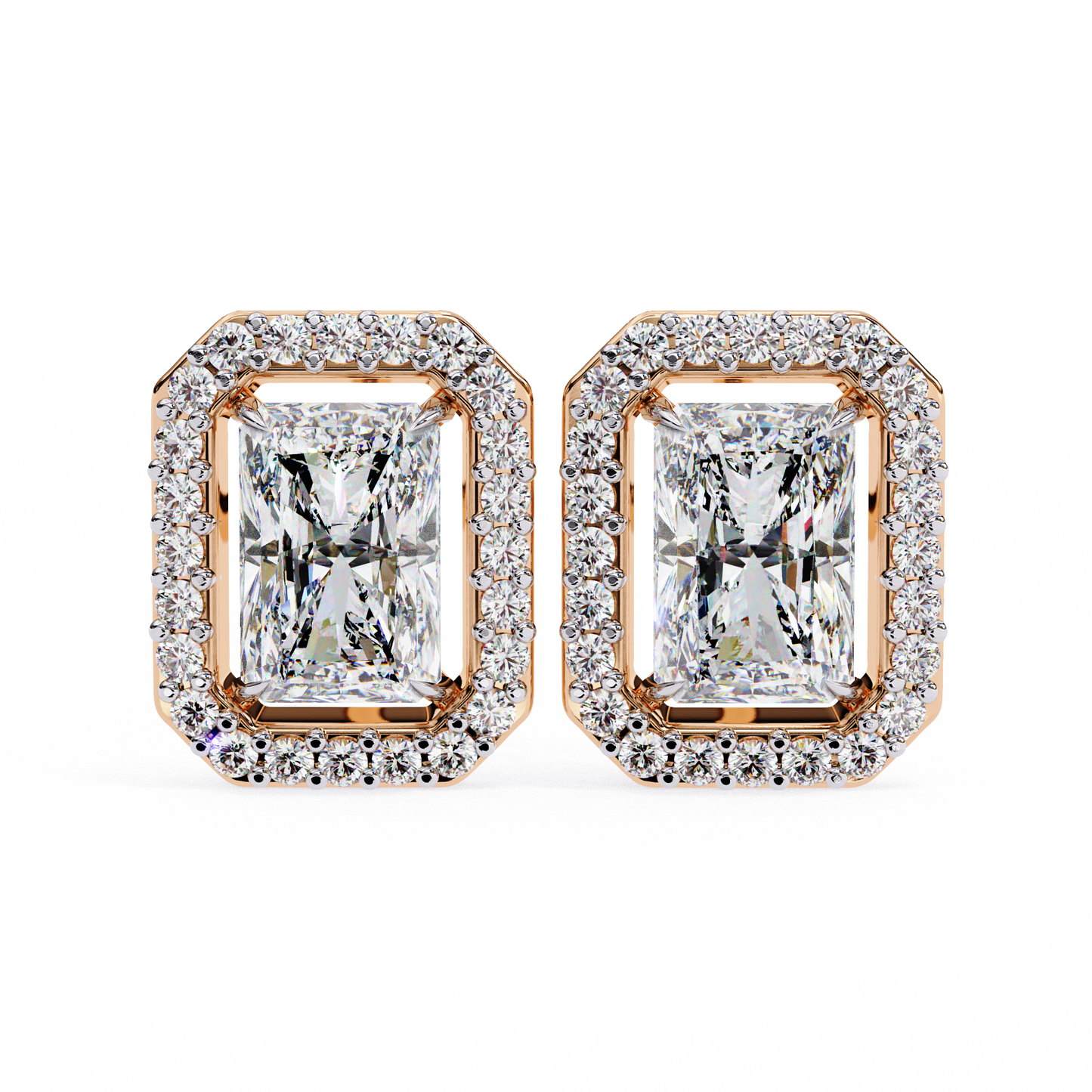 Carla– Radiant-Cut Stud Earrings with Floating Halo