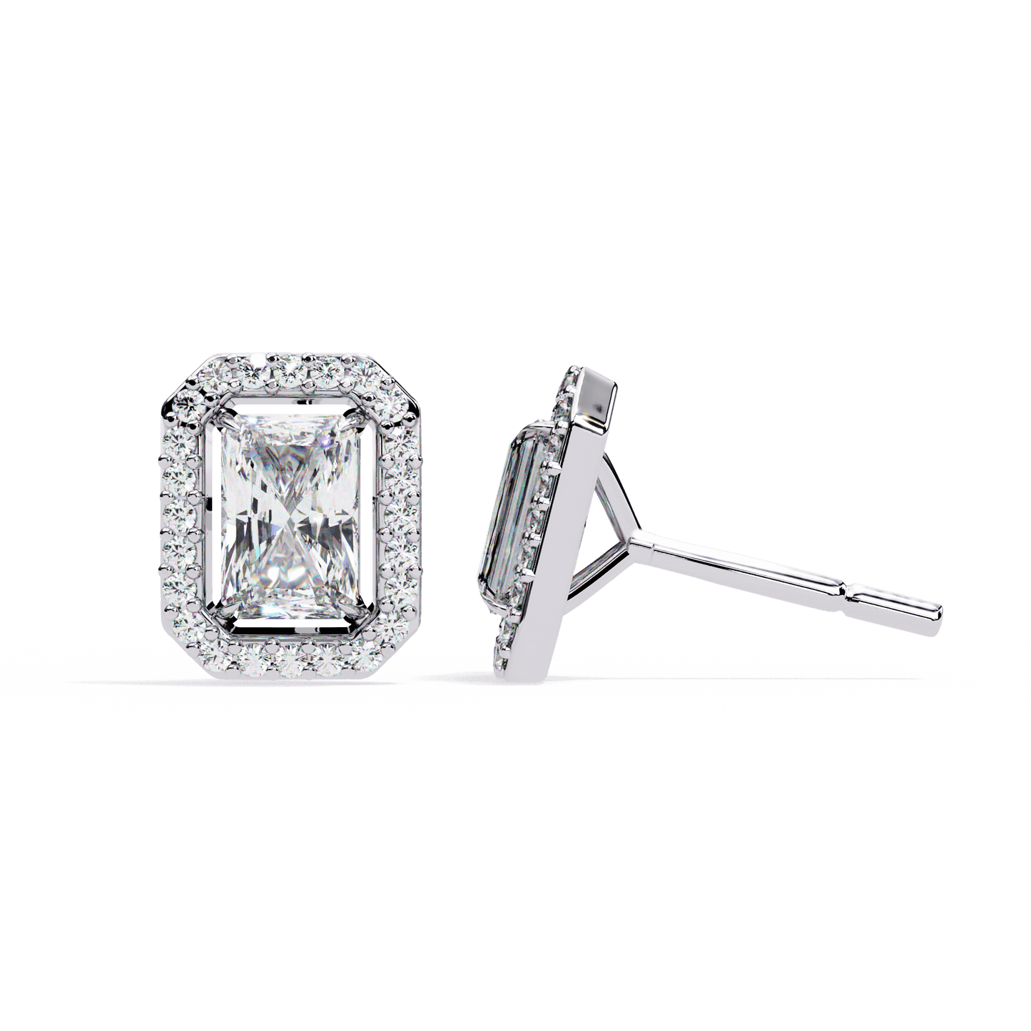 Carla– Radiant-Cut Stud Earrings with Floating Halo
