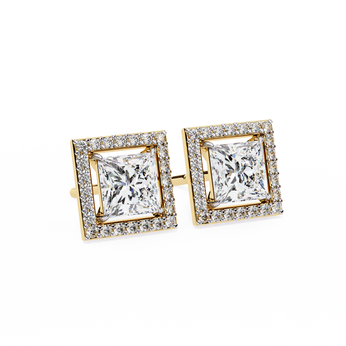 Calliope – Princess-Cut Stud Earrings with Floating Halo
