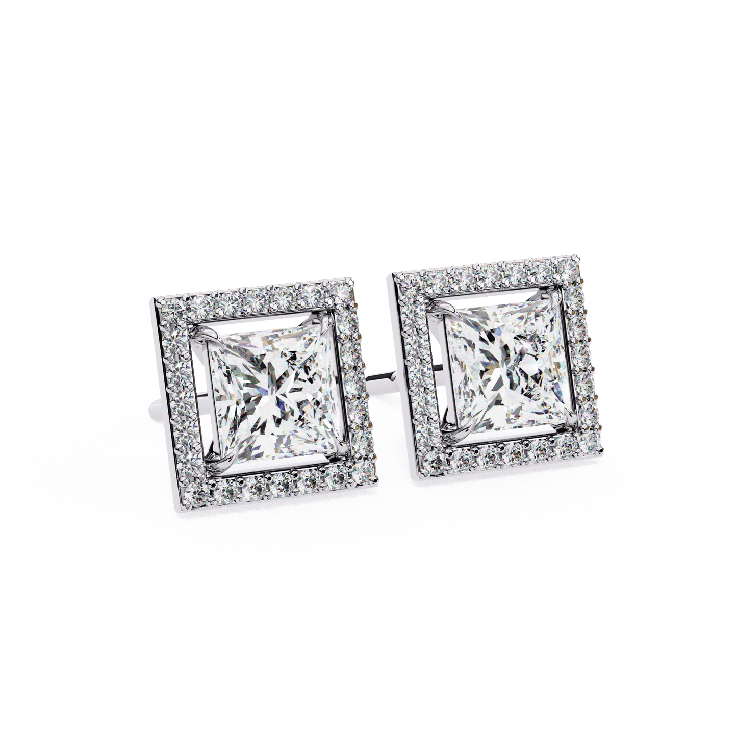 Calliope – Princess-Cut Stud Earrings with Floating Halo