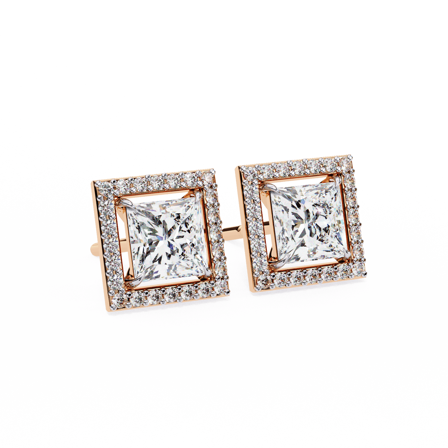 Calliope – Princess-Cut Stud Earrings with Floating Halo