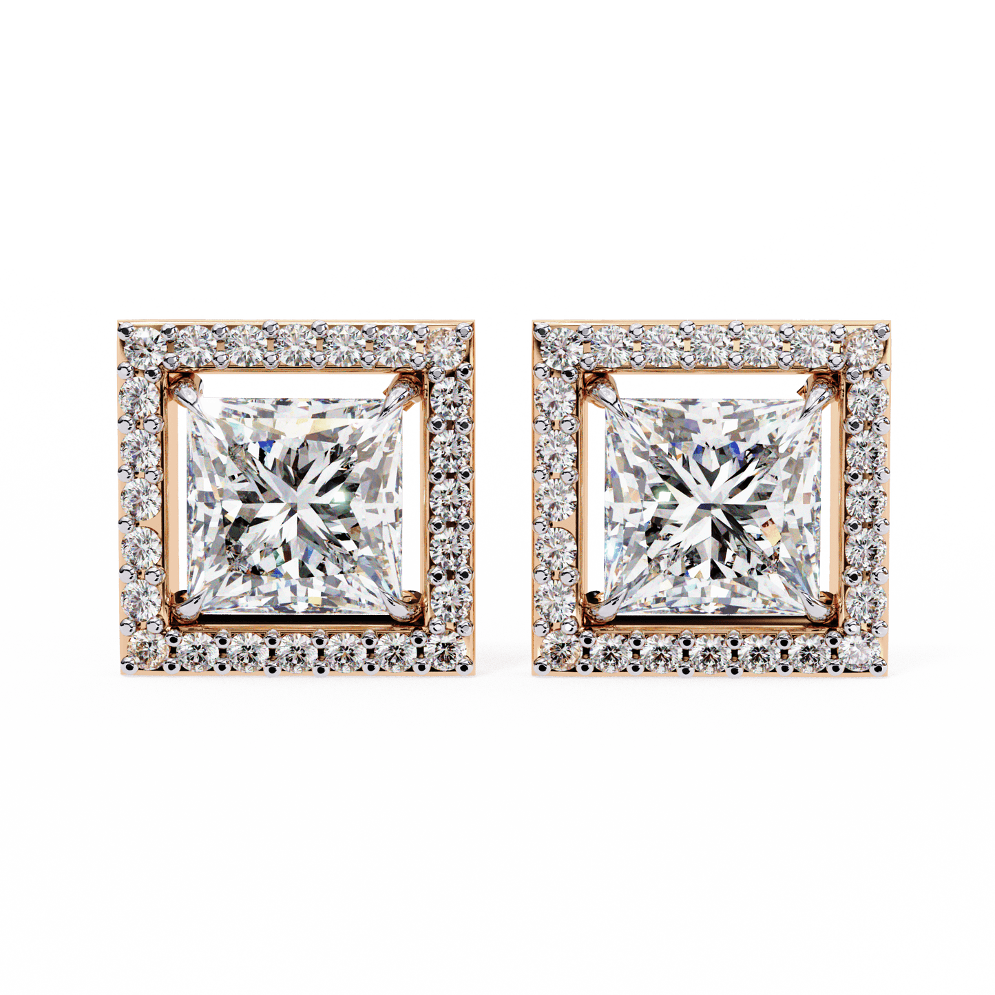 Calliope – Princess-Cut Stud Earrings with Floating Halo