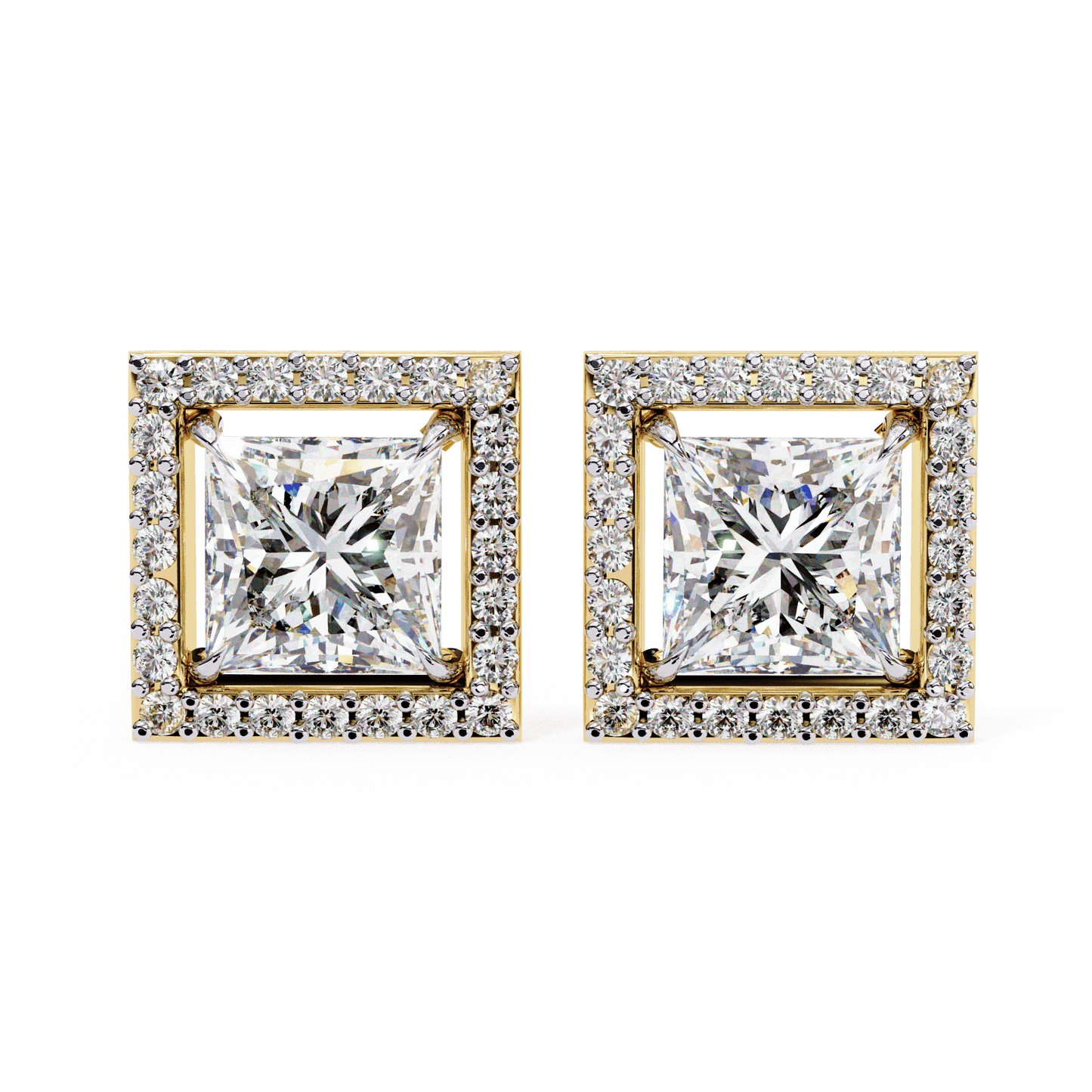 Calliope – Princess-Cut Stud Earrings with Floating Halo