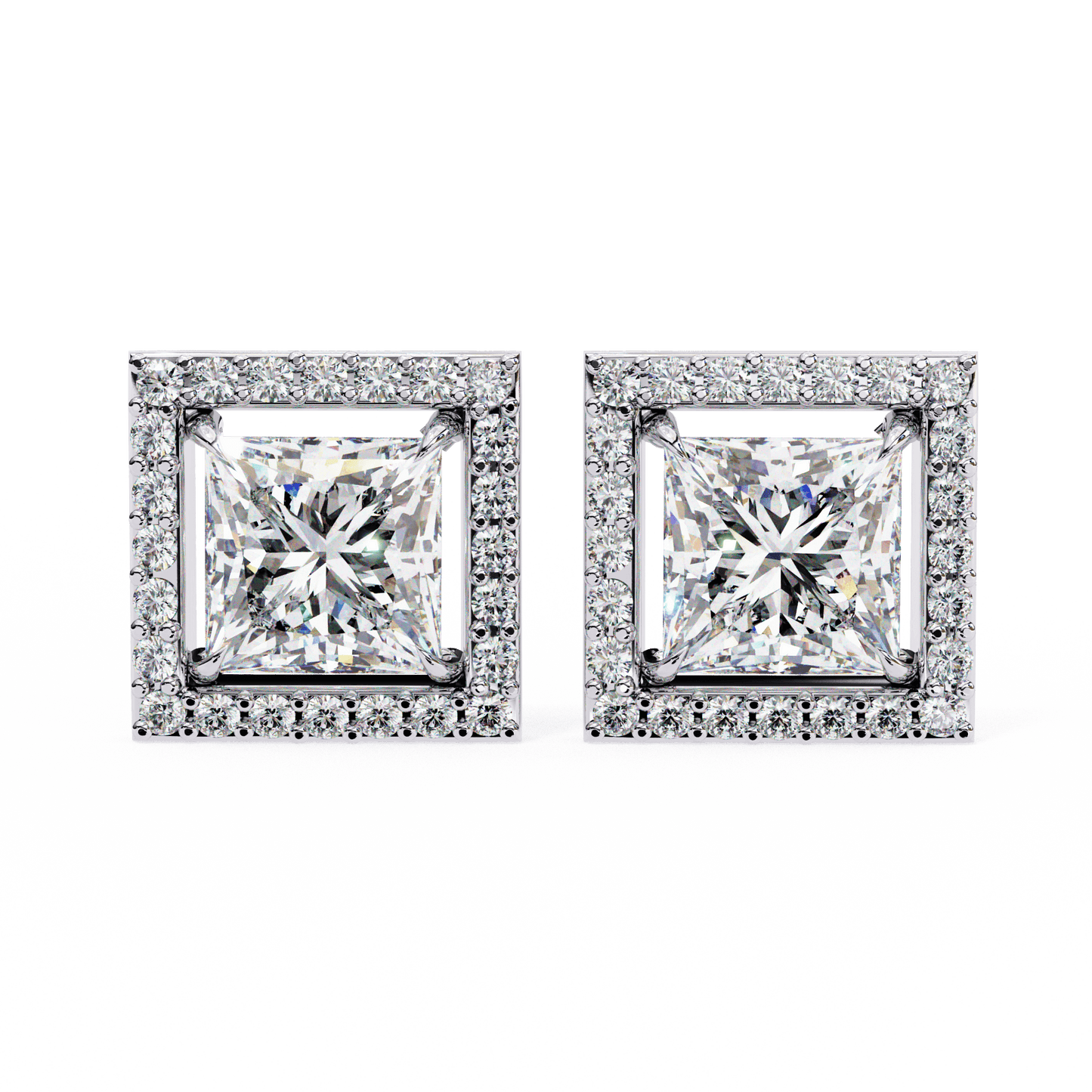 Calliope – Princess-Cut Stud Earrings with Floating Halo