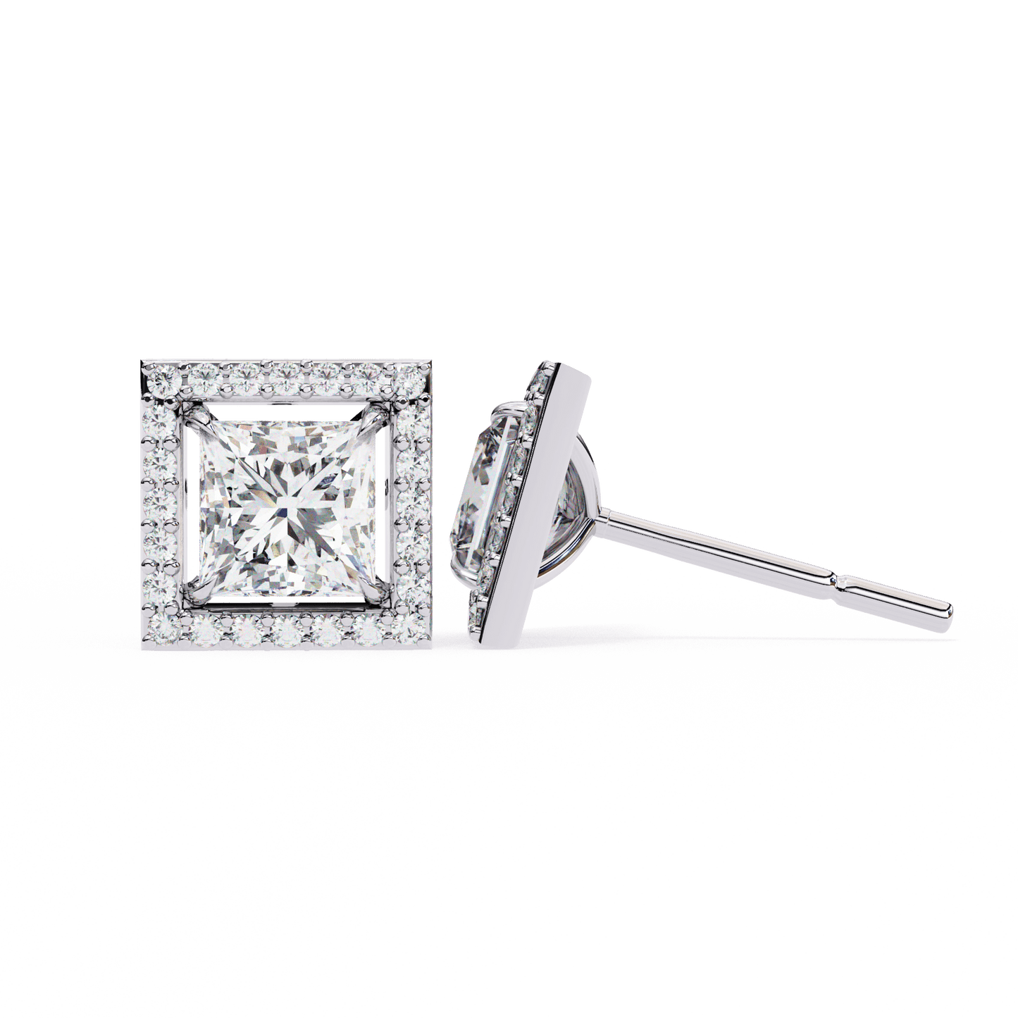 Calliope – Princess-Cut Stud Earrings with Floating Halo