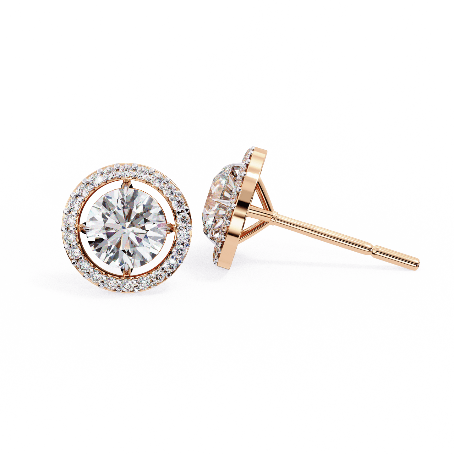 Brooke – Round-Cut Stud Earrings with Floating Halo
