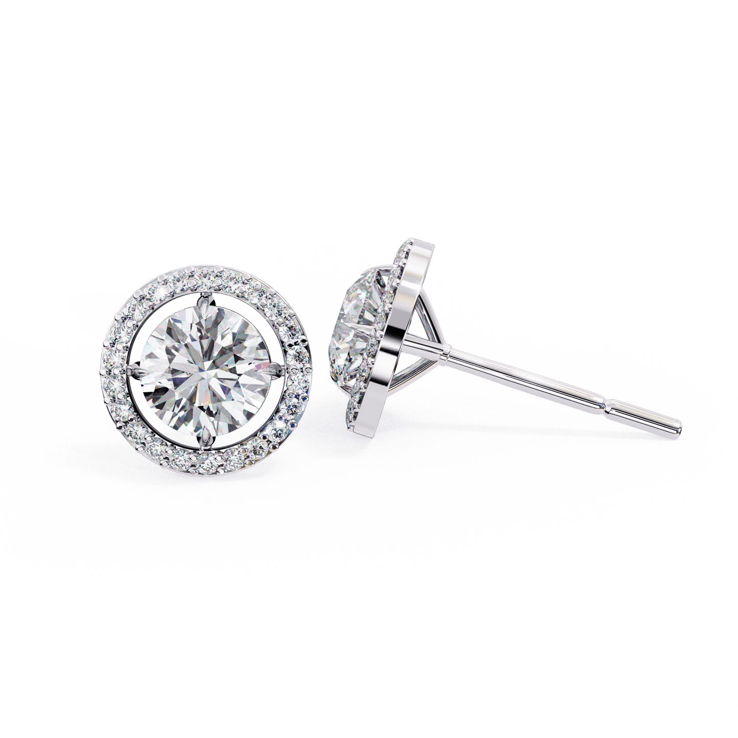 Brooke – Round-Cut Stud Earrings with Floating Halo