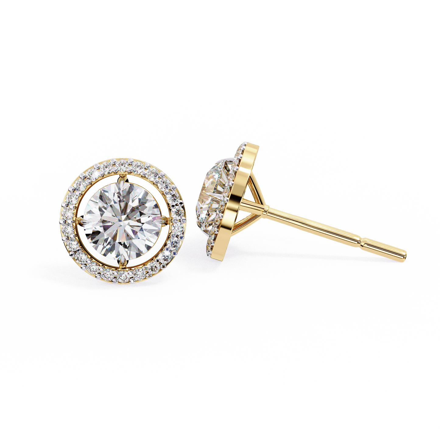 Brooke – Round-Cut Stud Earrings with Floating Halo