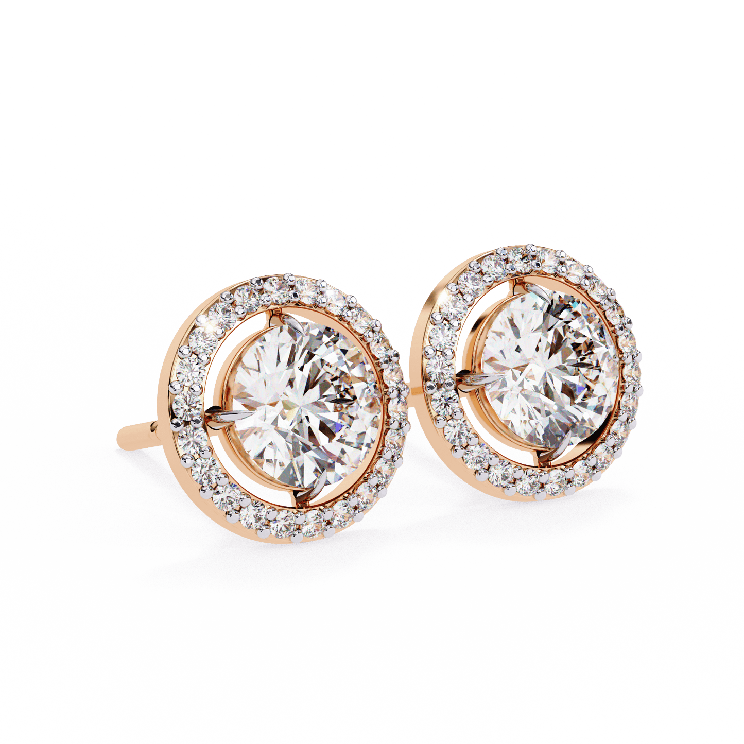 Brooke – Round-Cut Stud Earrings with Floating Halo