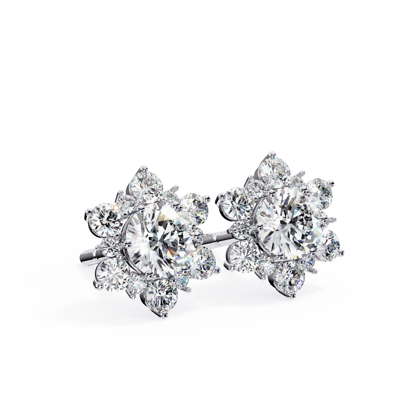 Snow- Round Diamond Floral Halo Stud Earrings