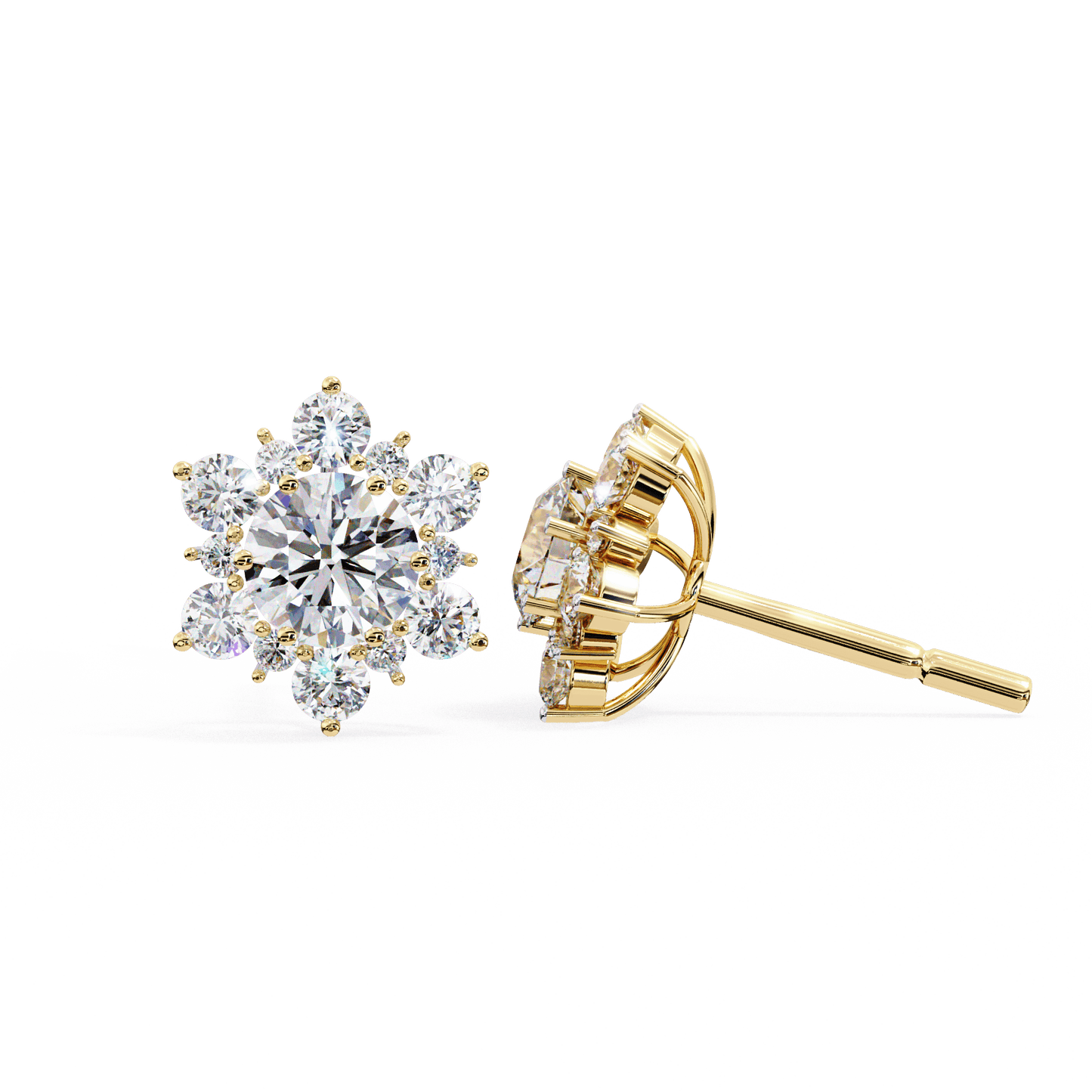 Snow- Round Diamond Floral Halo Stud Earrings