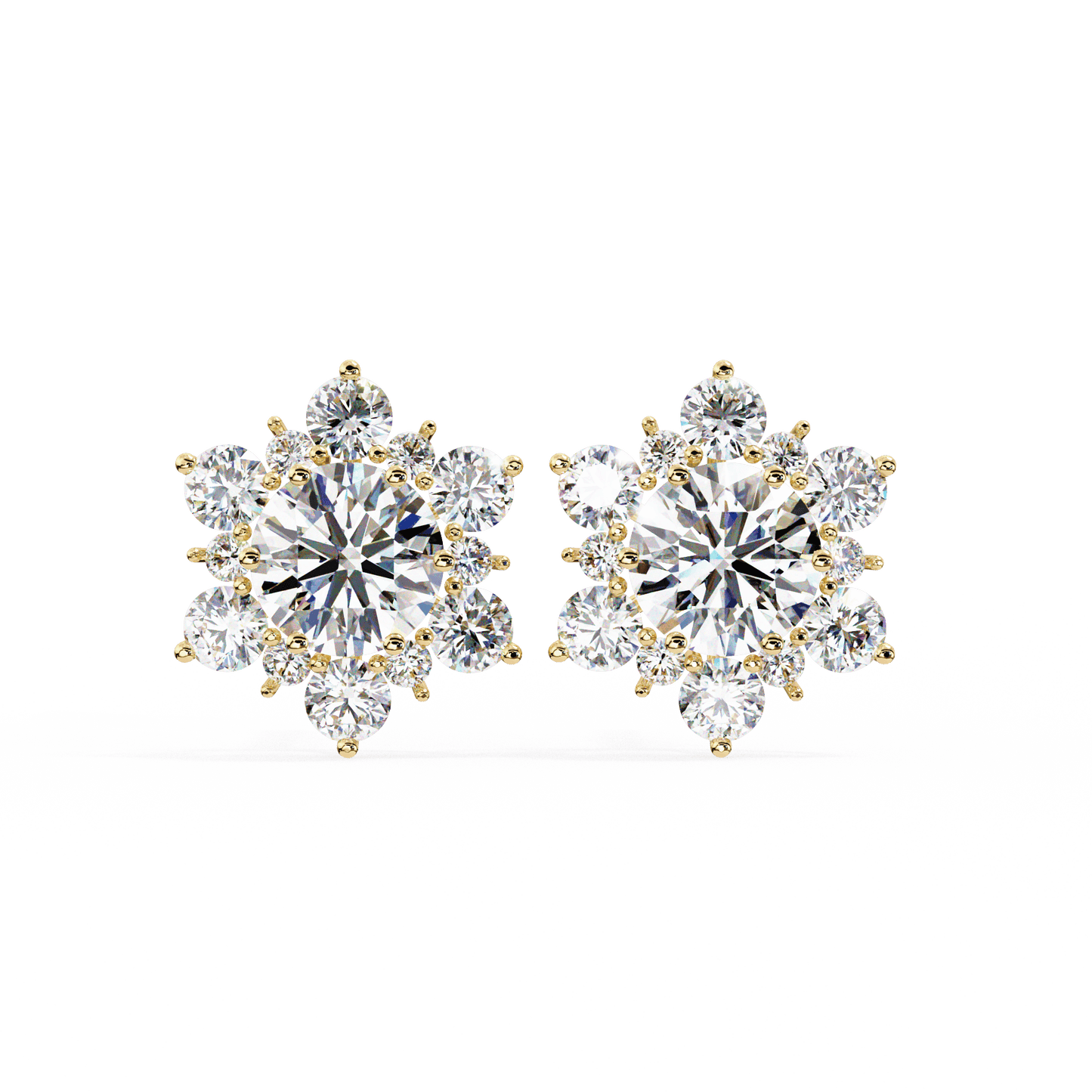 Snow- Round Diamond Floral Halo Stud Earrings