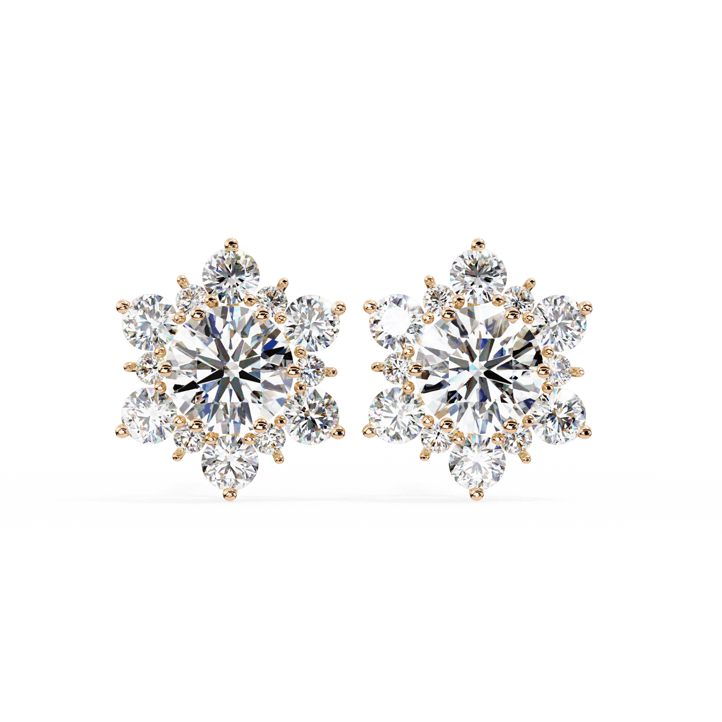 Snow- Round Diamond Floral Halo Stud Earrings