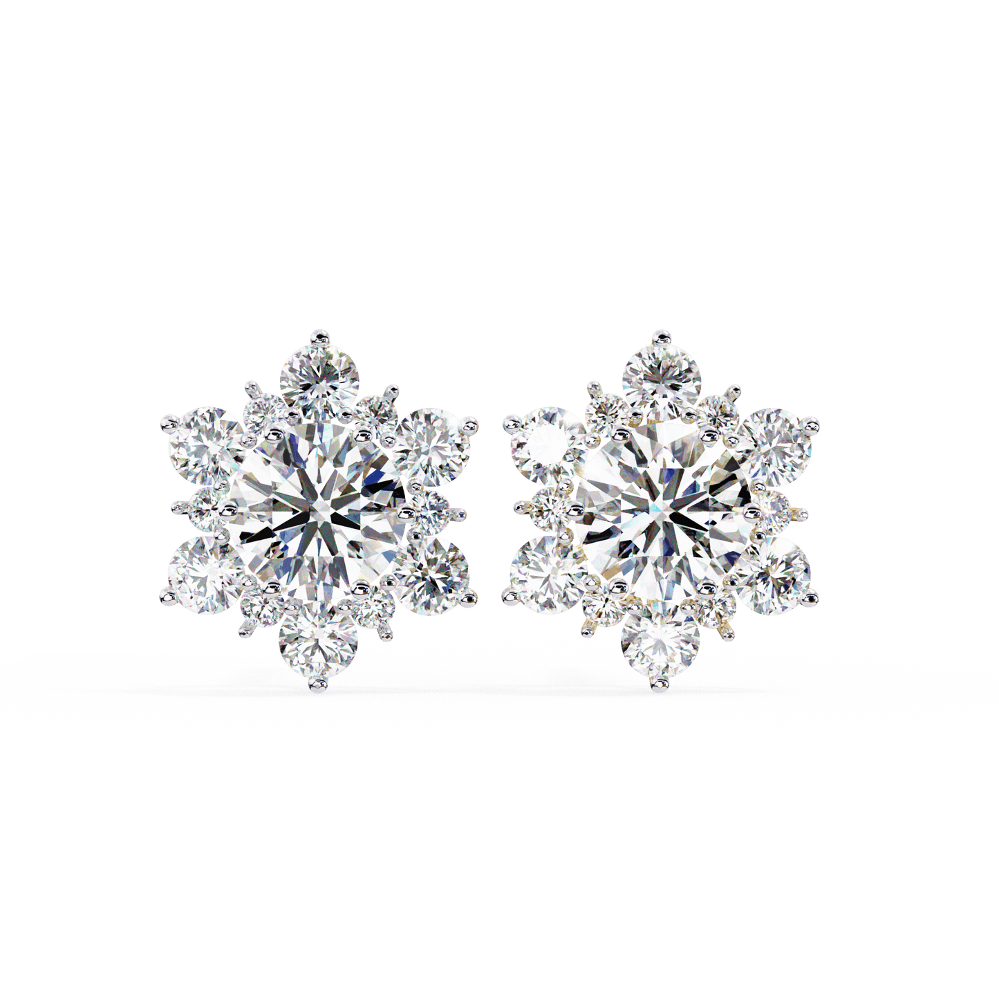 Snow- Round Diamond Floral Halo Stud Earrings