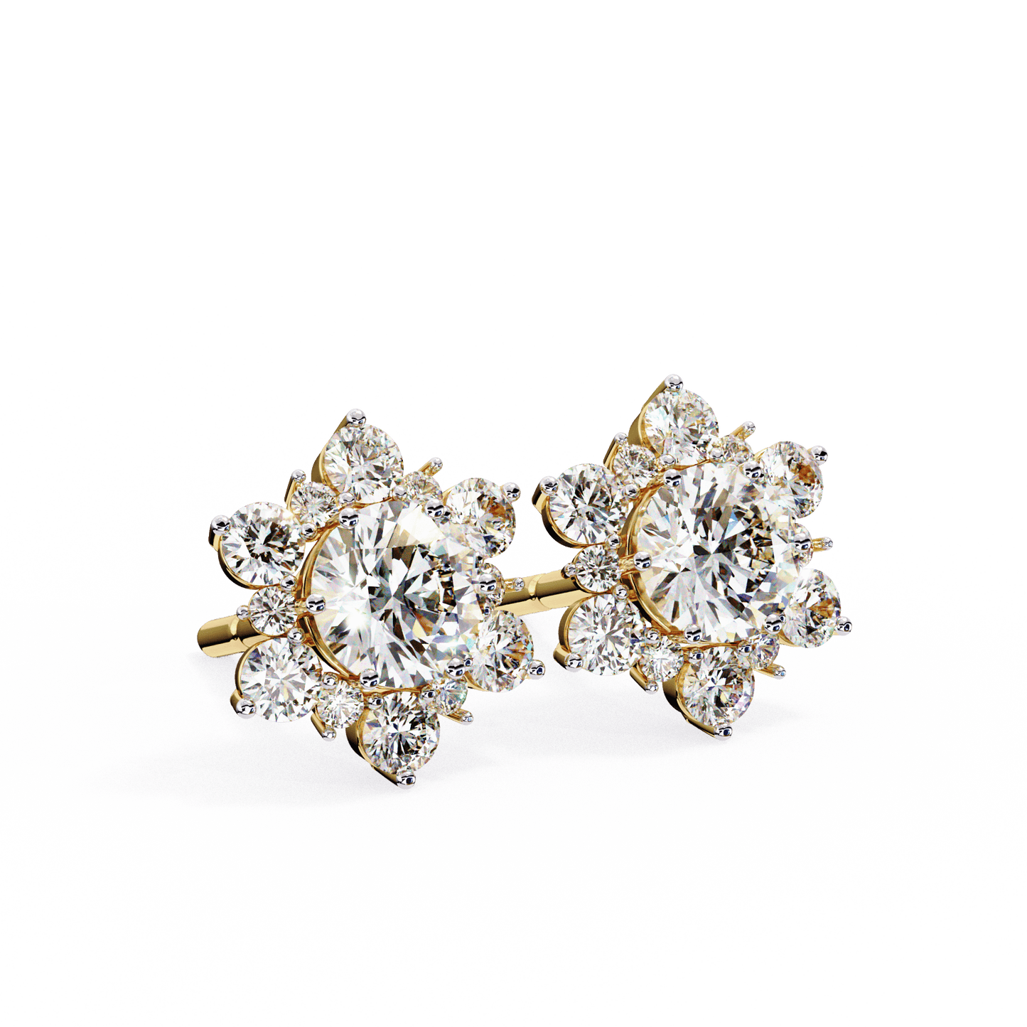 Snow- Round Diamond Floral Halo Stud Earrings