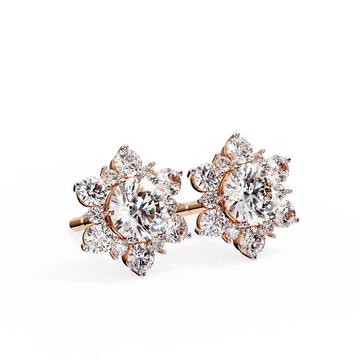 Snow- Round Diamond Floral Halo Stud Earrings