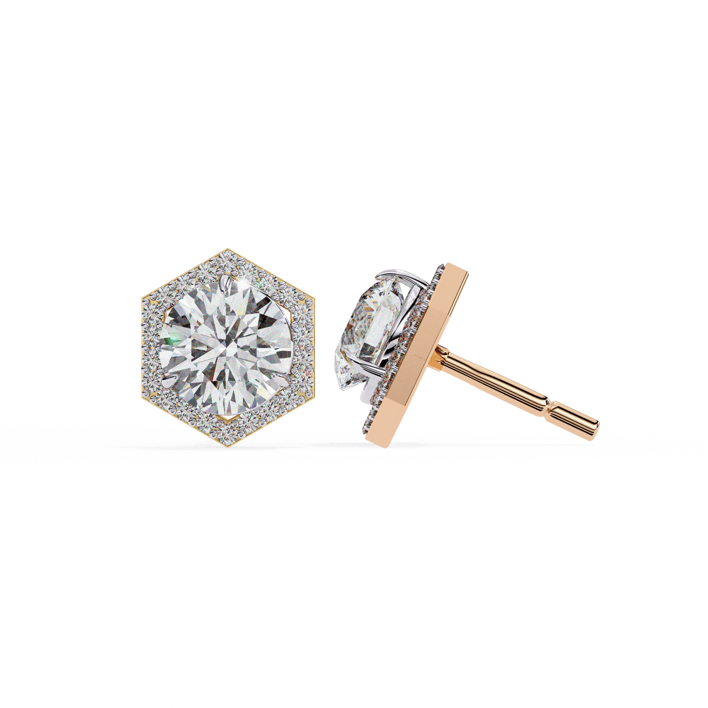 Zoe- Hexagonal Halo Diamond Stud Earrings