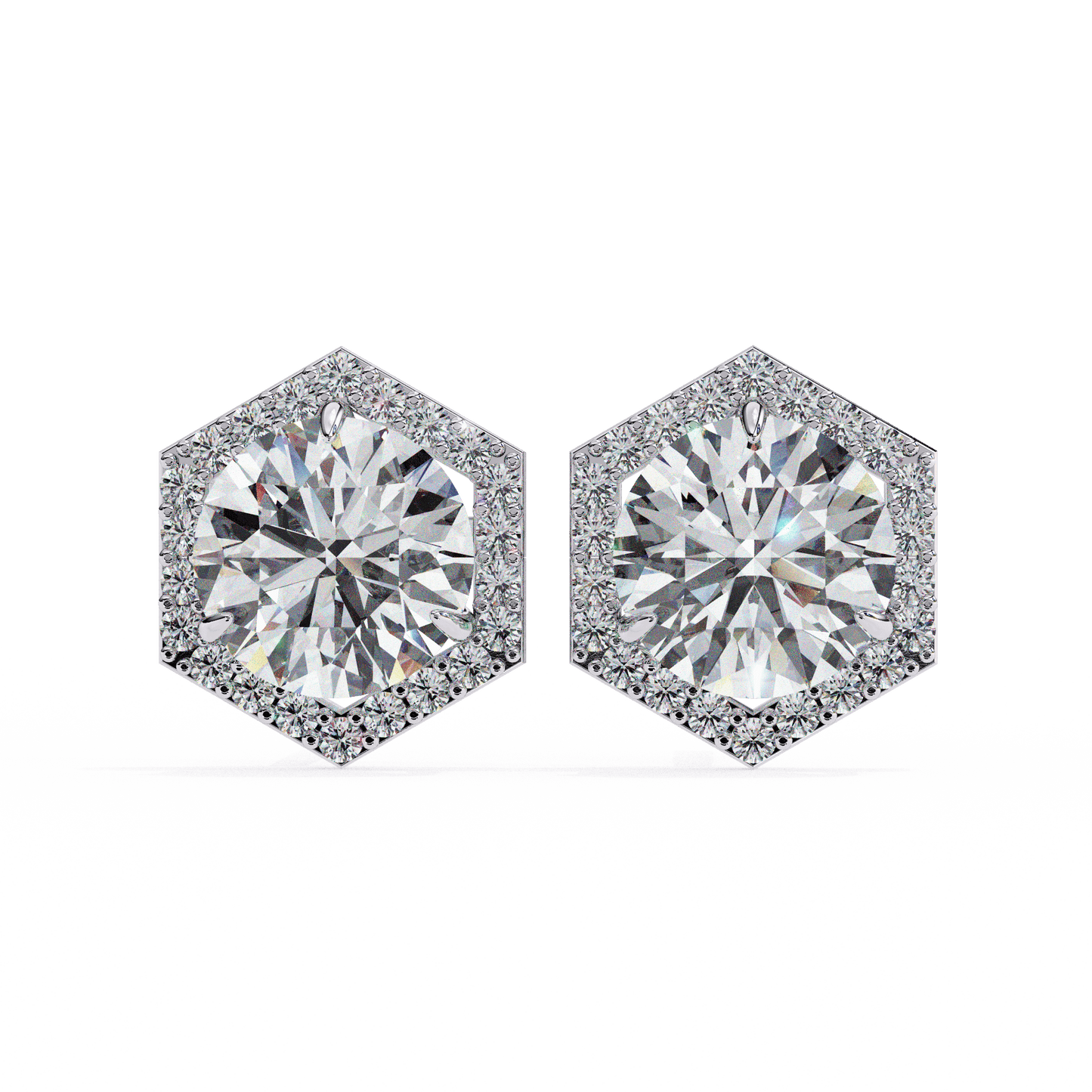 Zoe- Hexagonal Halo Diamond Stud Earrings