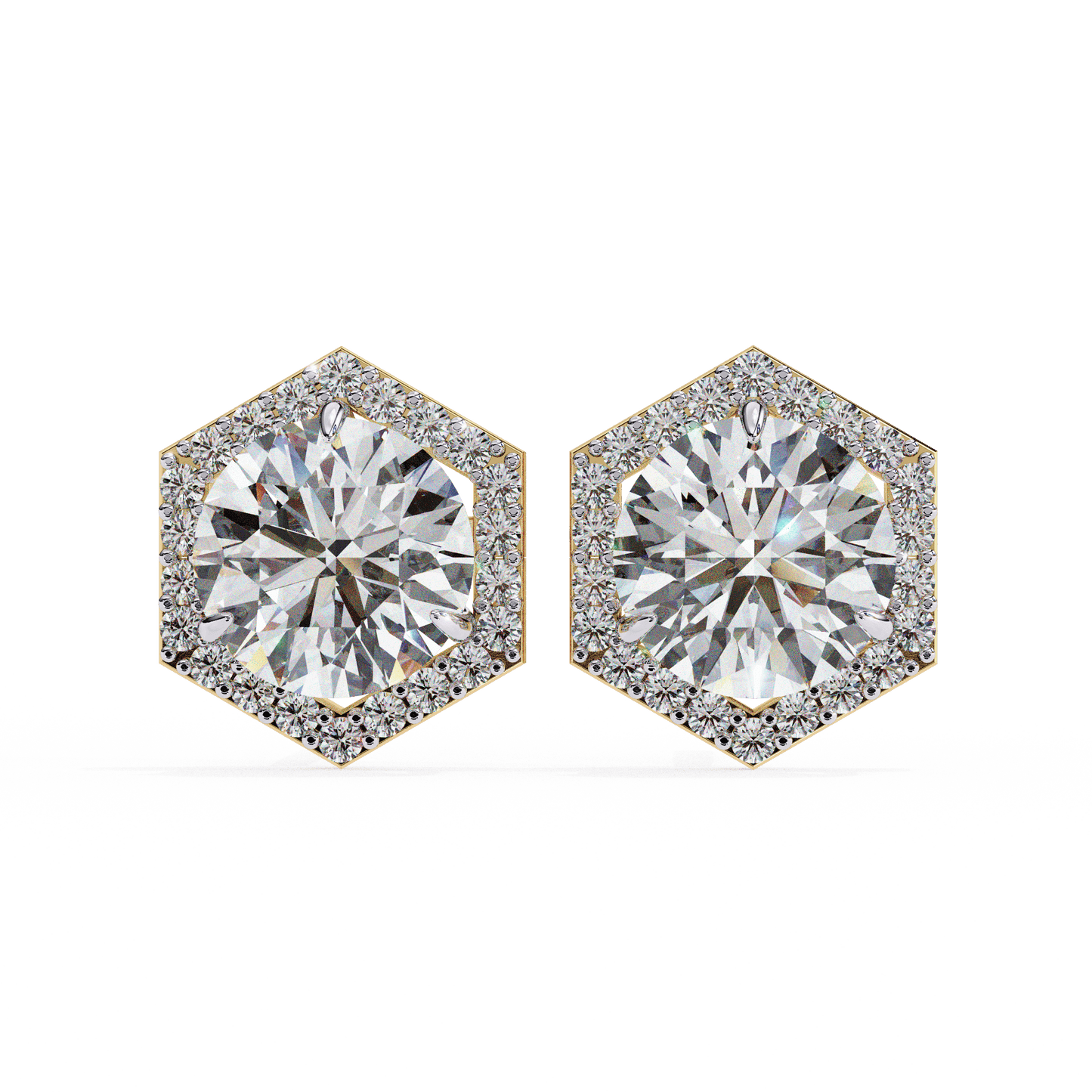 Zoe- Hexagonal Halo Diamond Stud Earrings