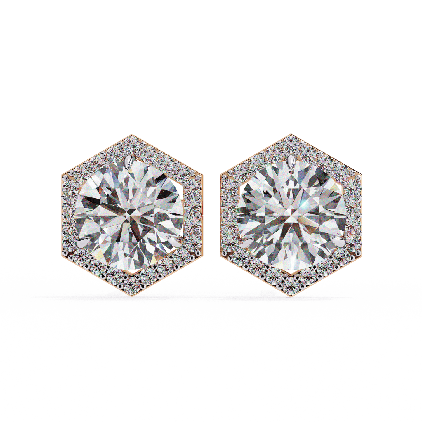 Zoe- Hexagonal Halo Diamond Stud Earrings
