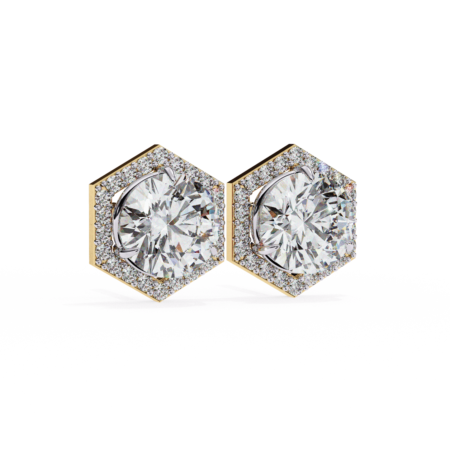 Zoe- Hexagonal Halo Diamond Stud Earrings
