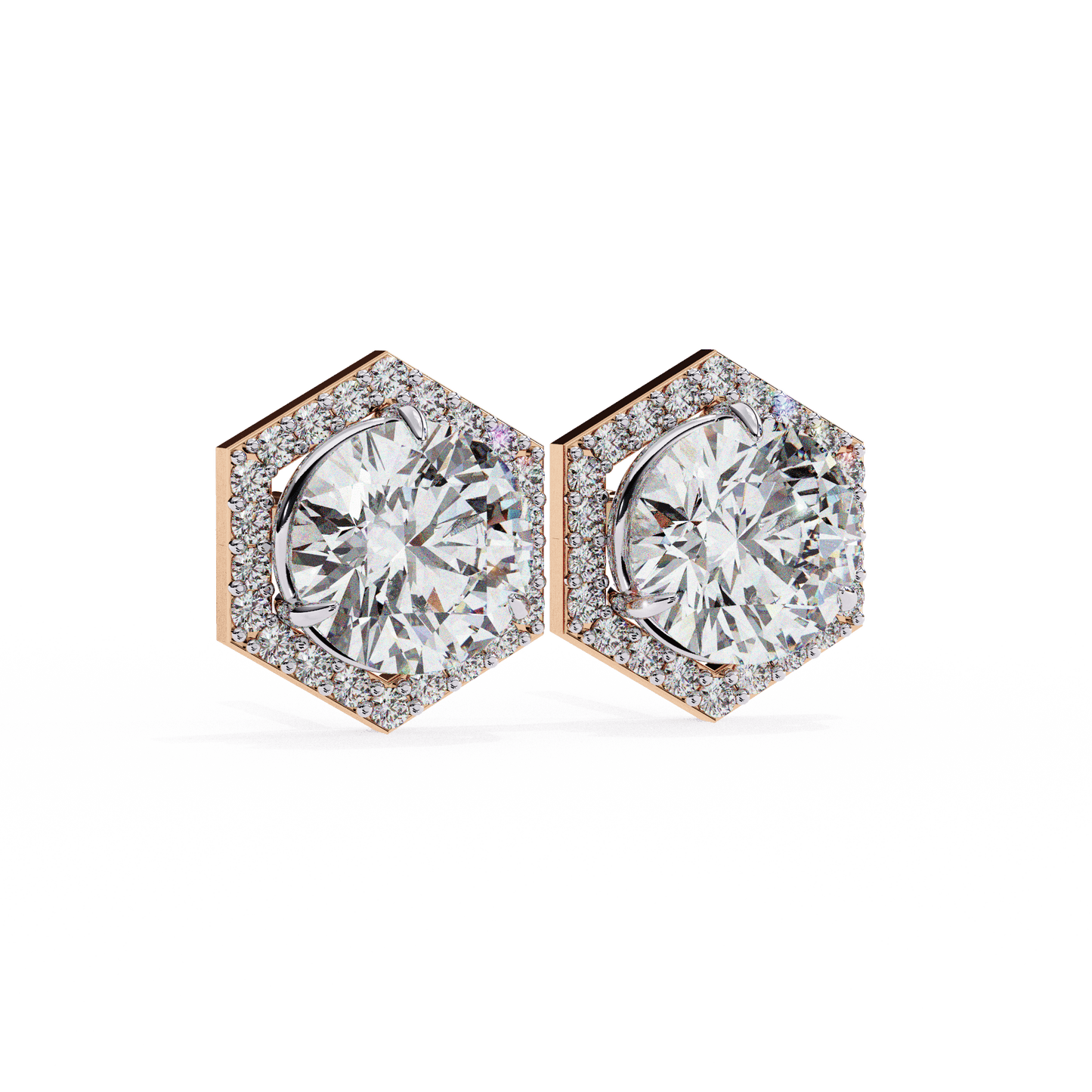 Zoe- Hexagonal Halo Diamond Stud Earrings