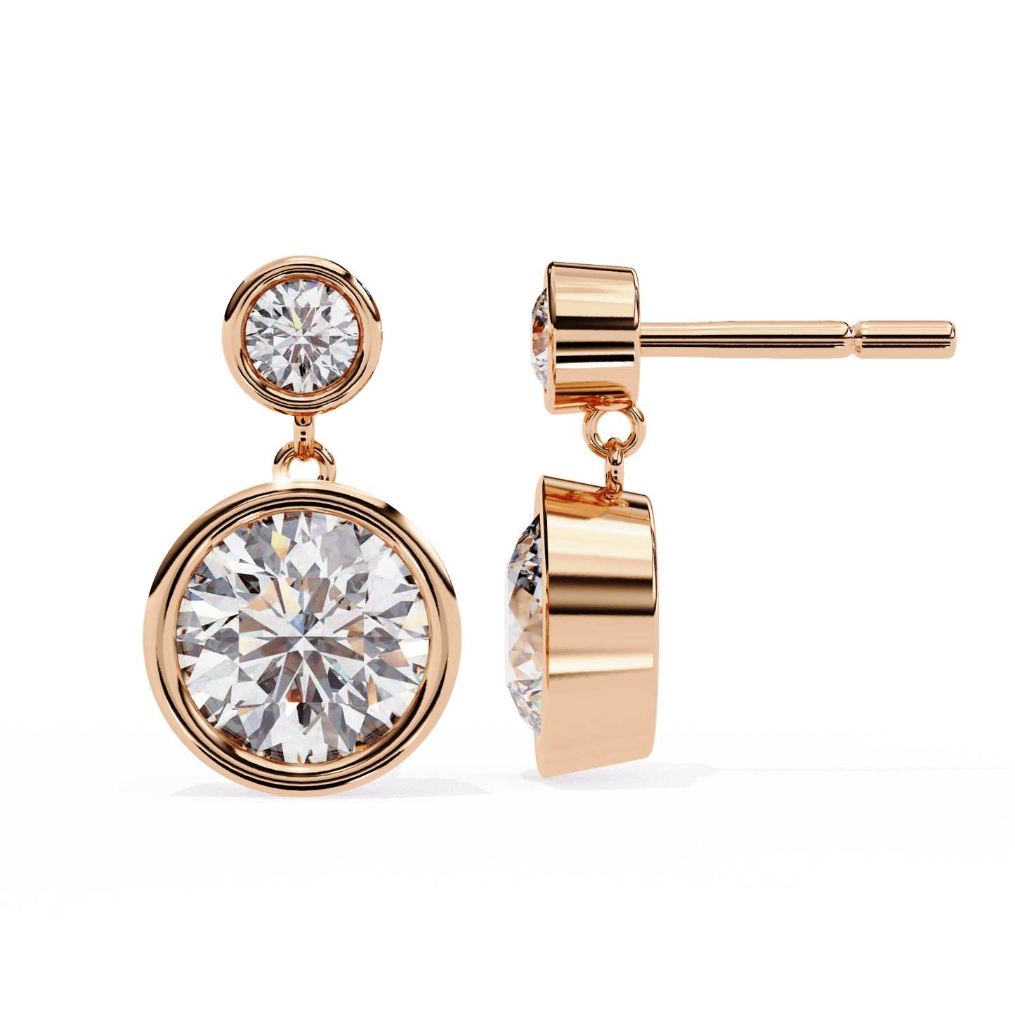 Rei – Bezel-Set Round Diamond Drop Studs