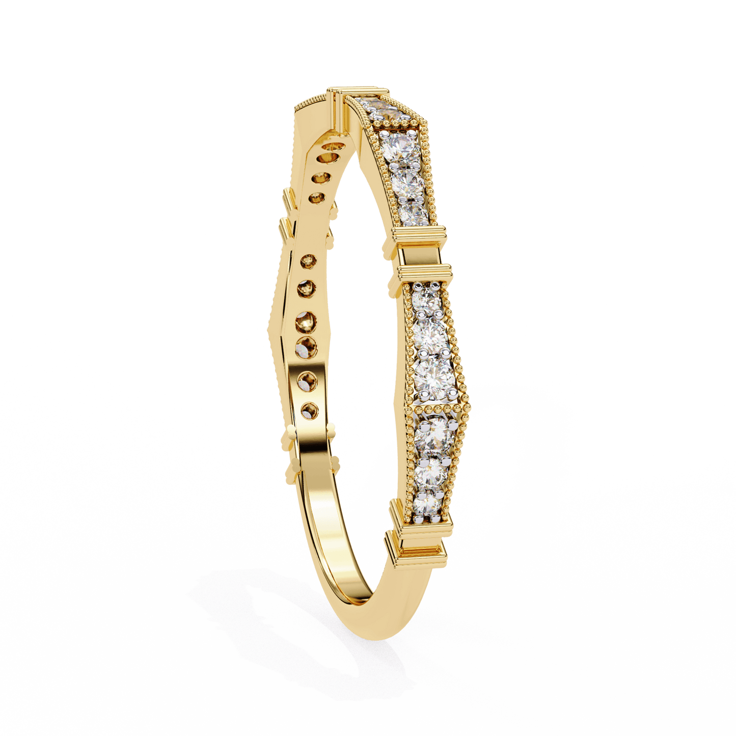 Matilda – Milgrain Pavé Band with Sculpted Notches