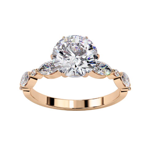 Eliana — Round cut lab grown and natural diamond engagement ring — two tone, side stone — 18k rose gold — Carat House