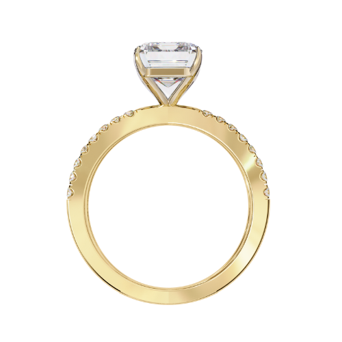 Nadine — Pear cut lab grown and natural diamond engagement ring — half pavé, split shank — 18k yellow gold — Carat House