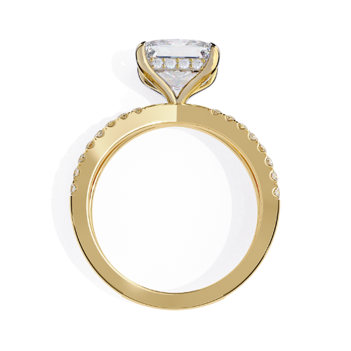 Elise — Princess cut lab grown and natural diamond engagement ring — hidden halo, halo, half pavé, split shank — 18k yellow gold — Carat House