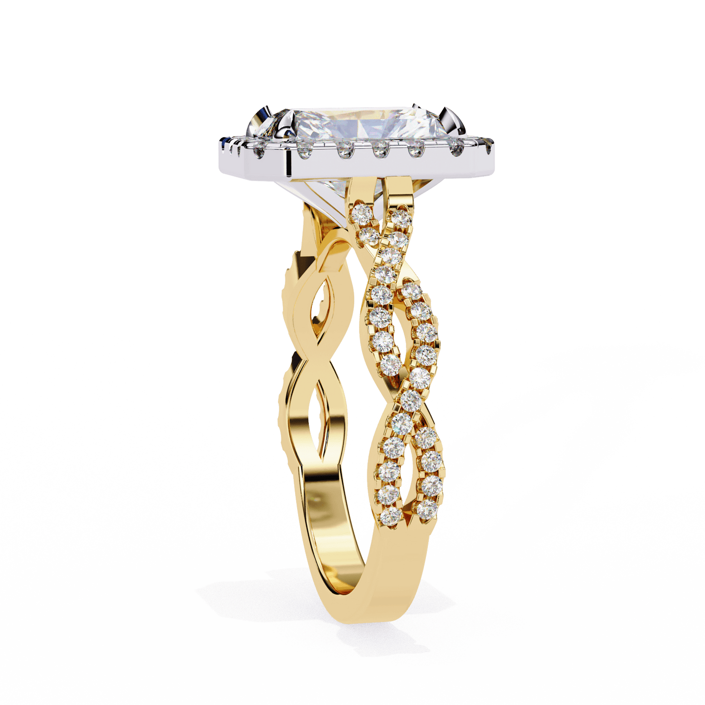 Sasha — Radiant cut lab grown and natural diamond engagement ring — halo, cathedral, twisted, split shank — Carat House
