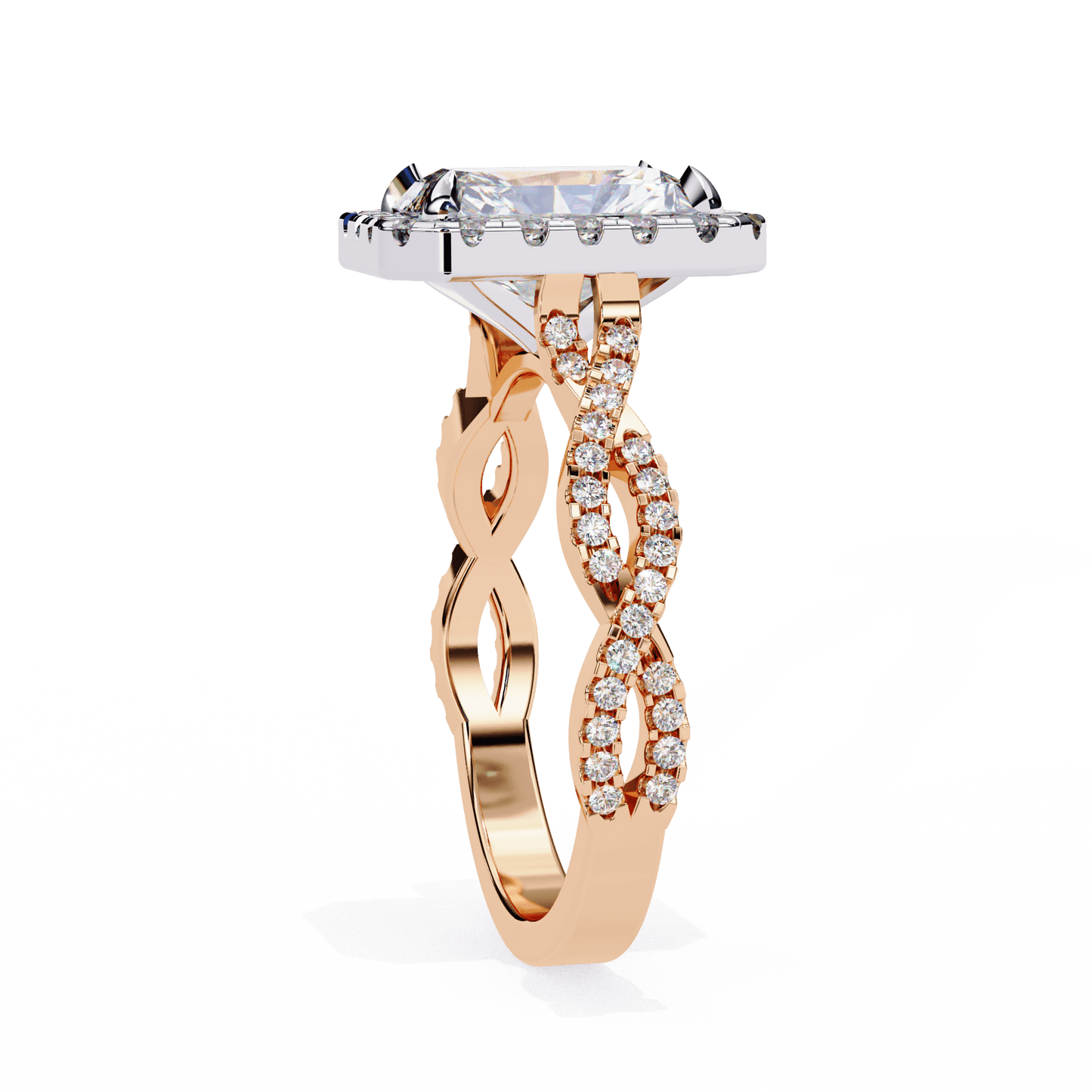 Sasha — Radiant cut lab grown and natural diamond engagement ring — halo, cathedral, twisted, split shank — Carat House