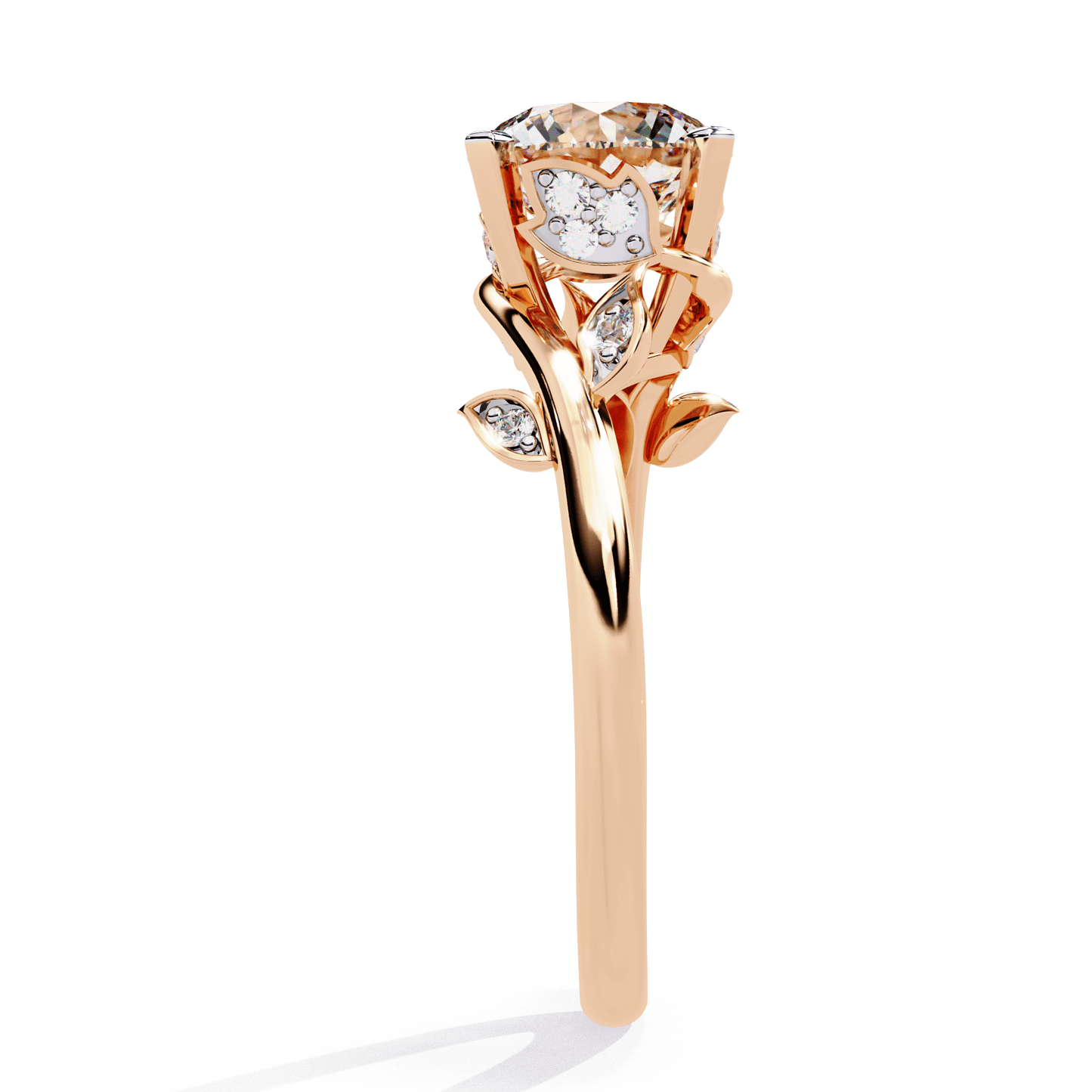 Rose — Round cut lab grown and natural diamond engagement ring — hidden halo, halo, split shank — Carat House